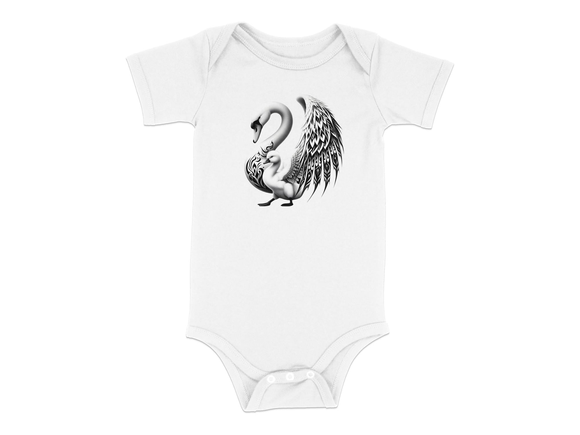 Swan & Cygnet- Black White Toddler Bodysuit Realistic Family Talisman Unisex Tee Graphic Design