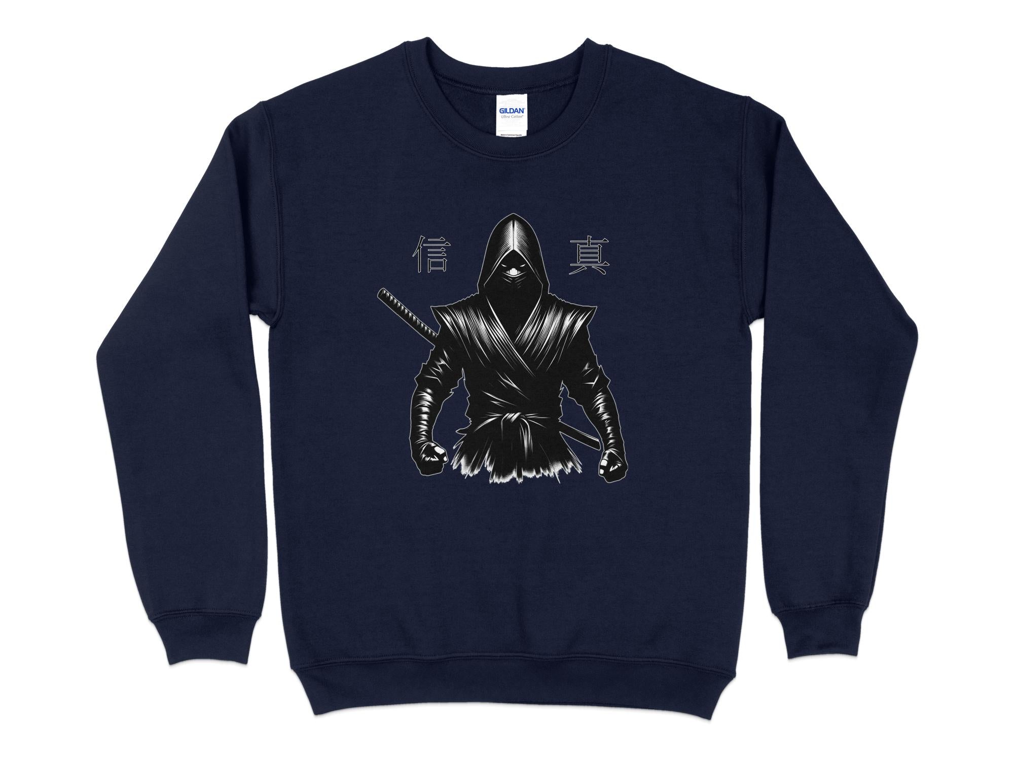 Samurai Ninja - Coloured Gildan Sweatshirt Japanese Talisman Unisex Cultural Symbolic Graphic Design