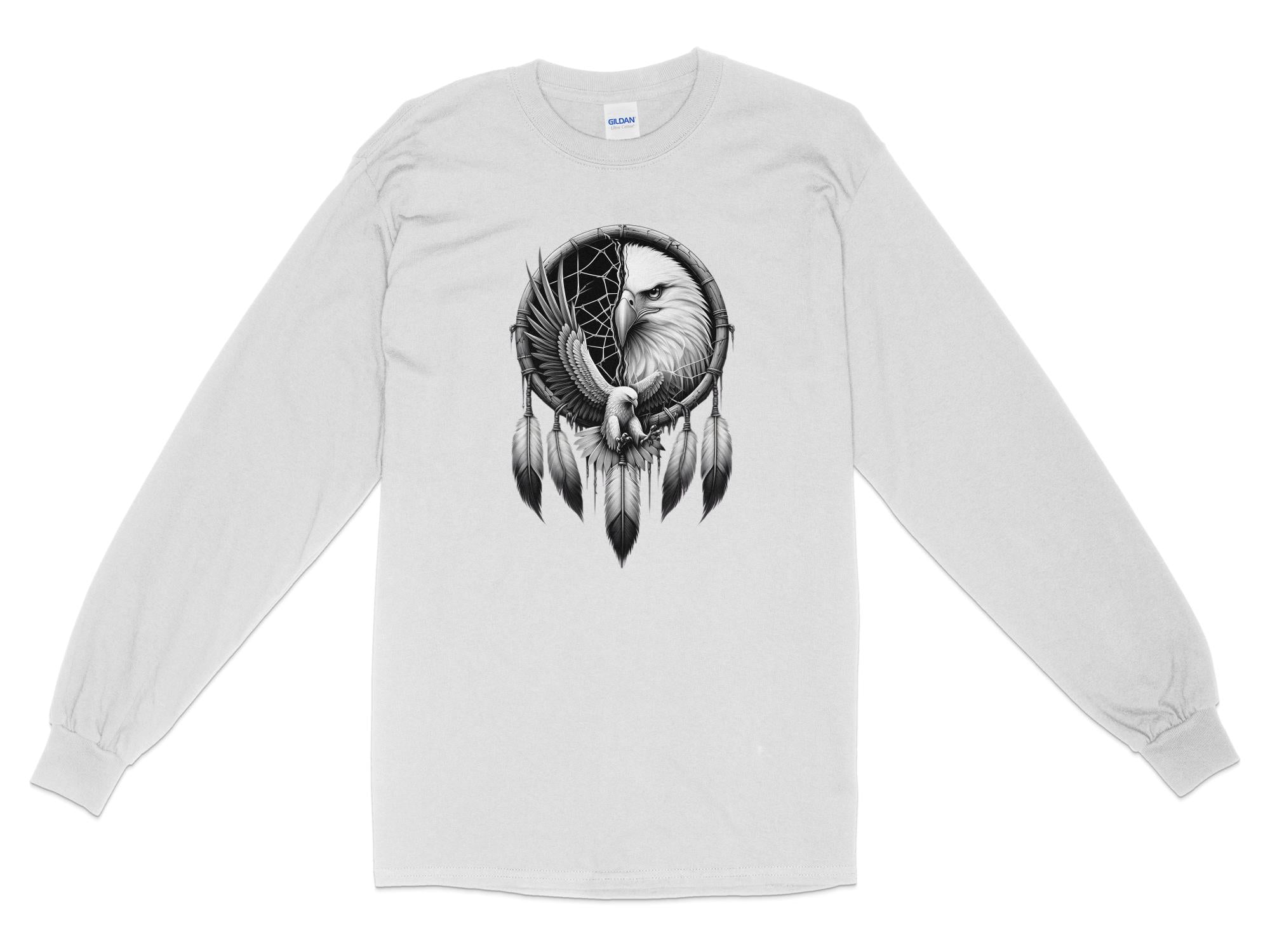 Dreamcatcher Eagle - Coloured Gildan Long Sleeve Realistic Native American Talisman Unisex Mythology Tee Graphic Design