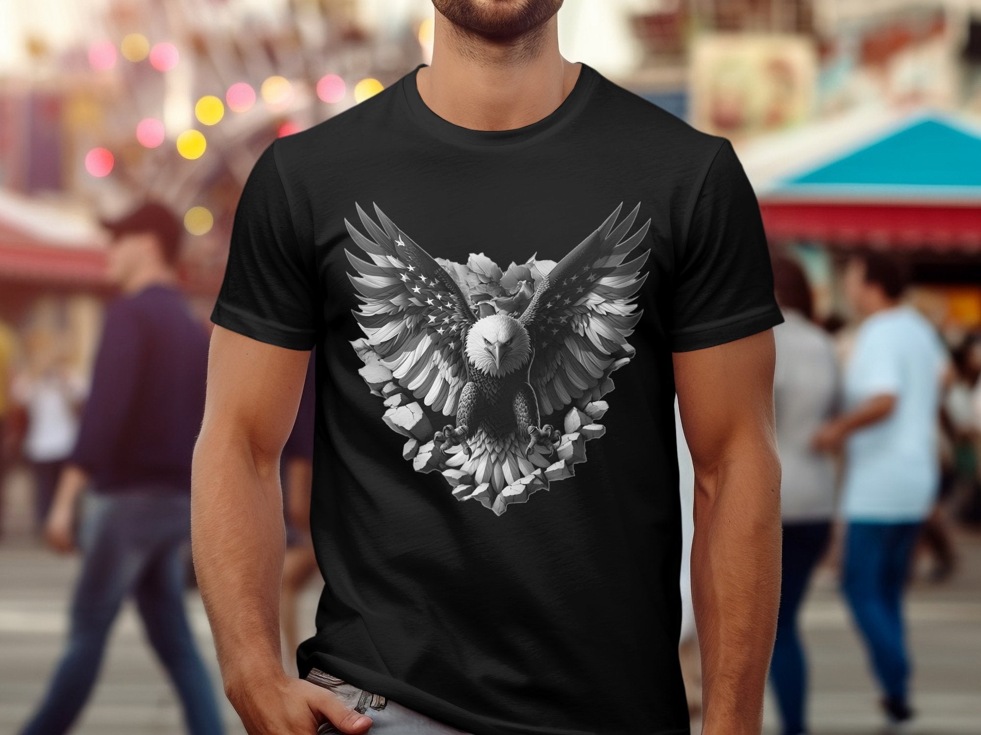 Eagle Patriot - Coloured Gildan T-Shirt Realistic Animal Talisman Unisex Tee Graphic Design