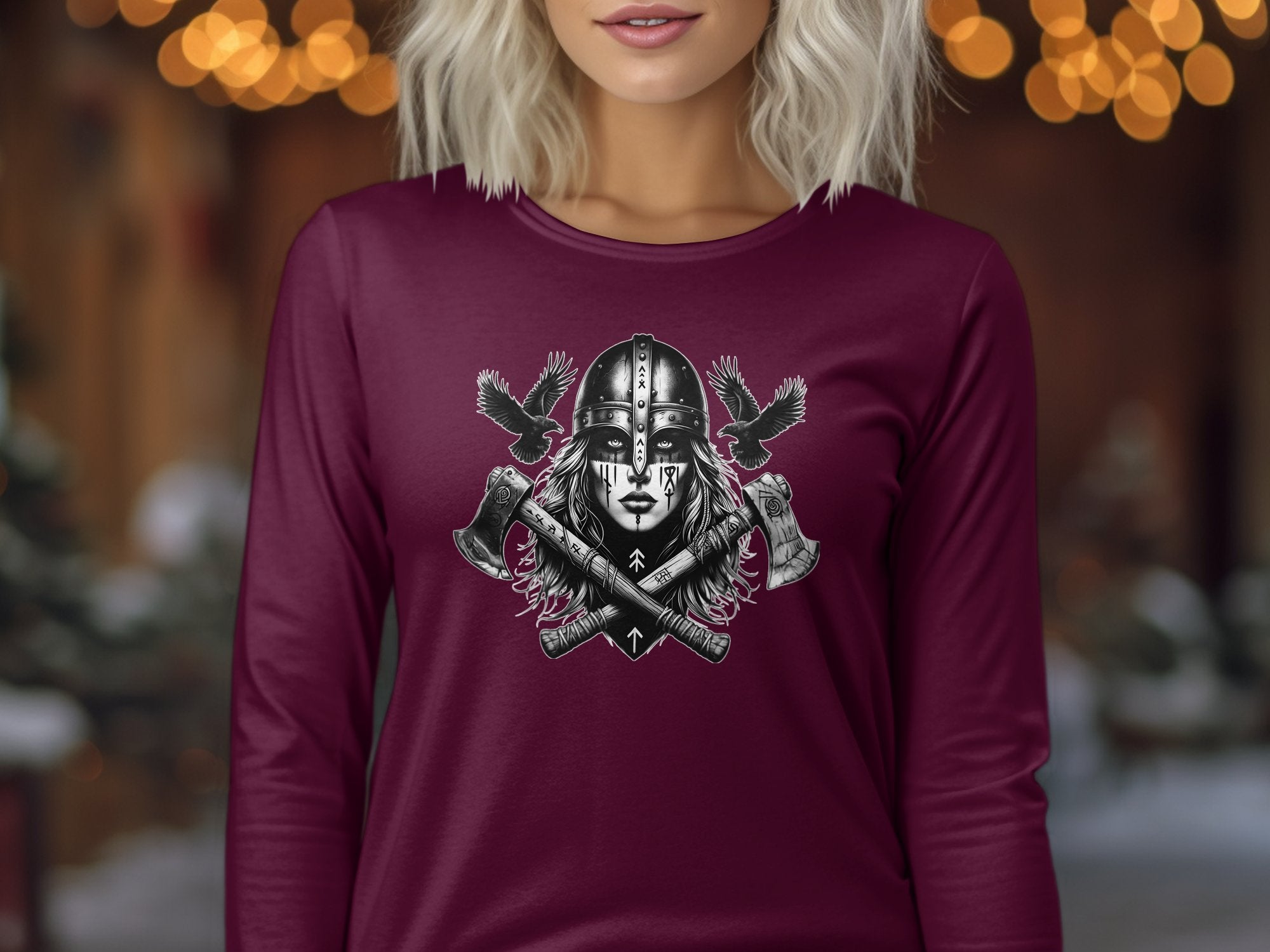 Viking Shield Maiden - Coloured Gildan Long Sleeve Realistic Norse Talisman Men Women Unisex Valhalla Tee Graphic Design