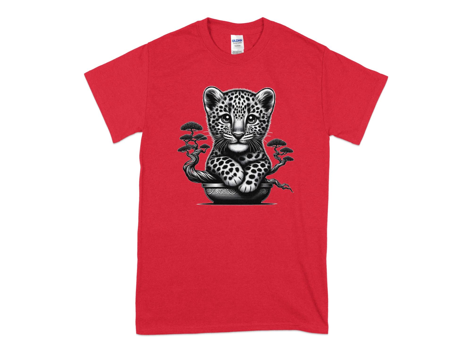 Leopard Bonsai - Coloured Gildan T-Shirt Realistic Animal Talisman Unisex Cute Tee Graphic Design