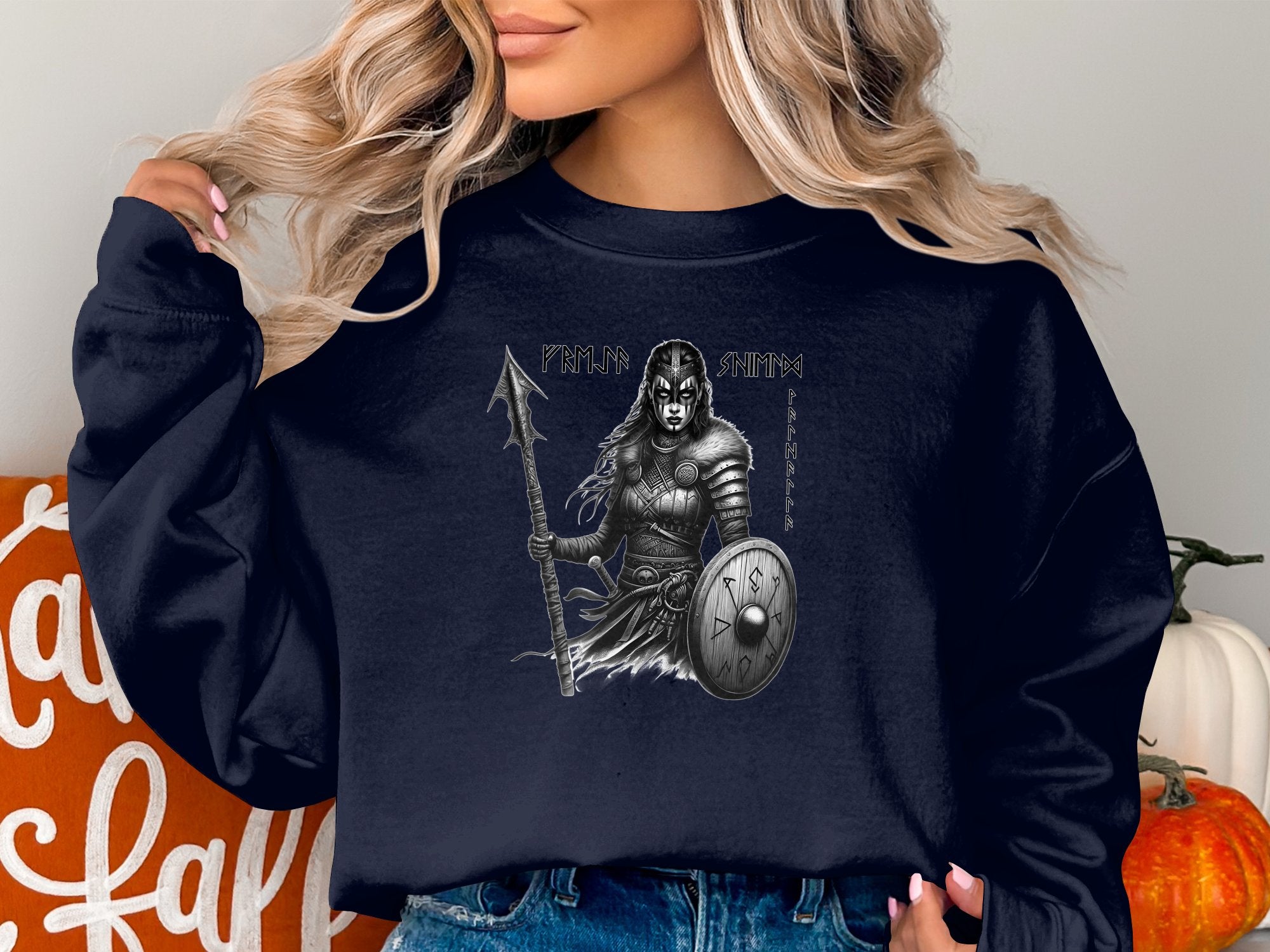 Viking Shield Maiden - Coloured Gildan Sweatshirt Realistic Norse Talisman Men Women Unisex Valhalla Tee Graphic Design