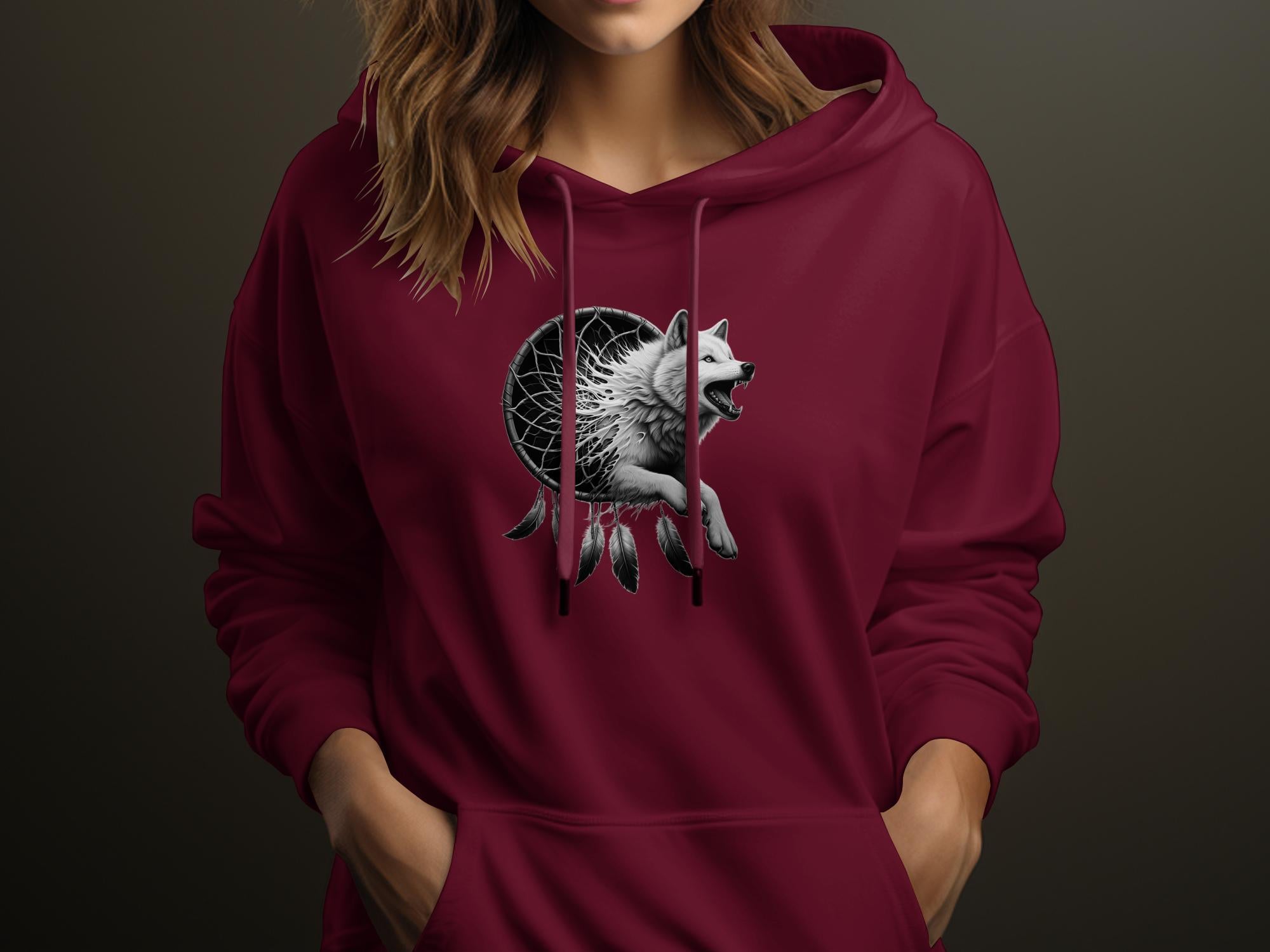 Dreamcatcher Wolf - Coloured Gildan Hoodie Realistic Native American Talisman Unisex Mythology Tee Graphic Design