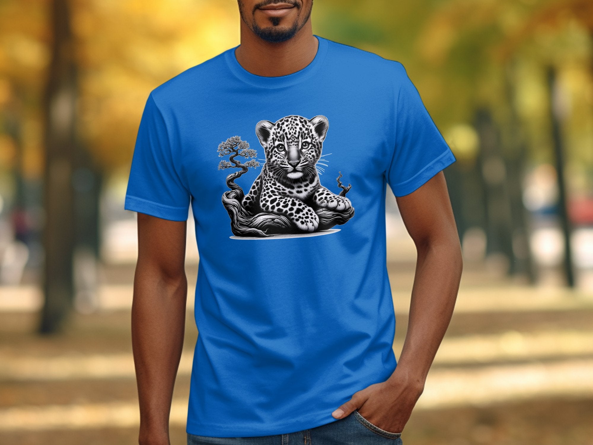 Leopard Bonsai - Coloured Gildan T-Shirt Realistic Animal Talisman Unisex Cute Tee Graphic Design