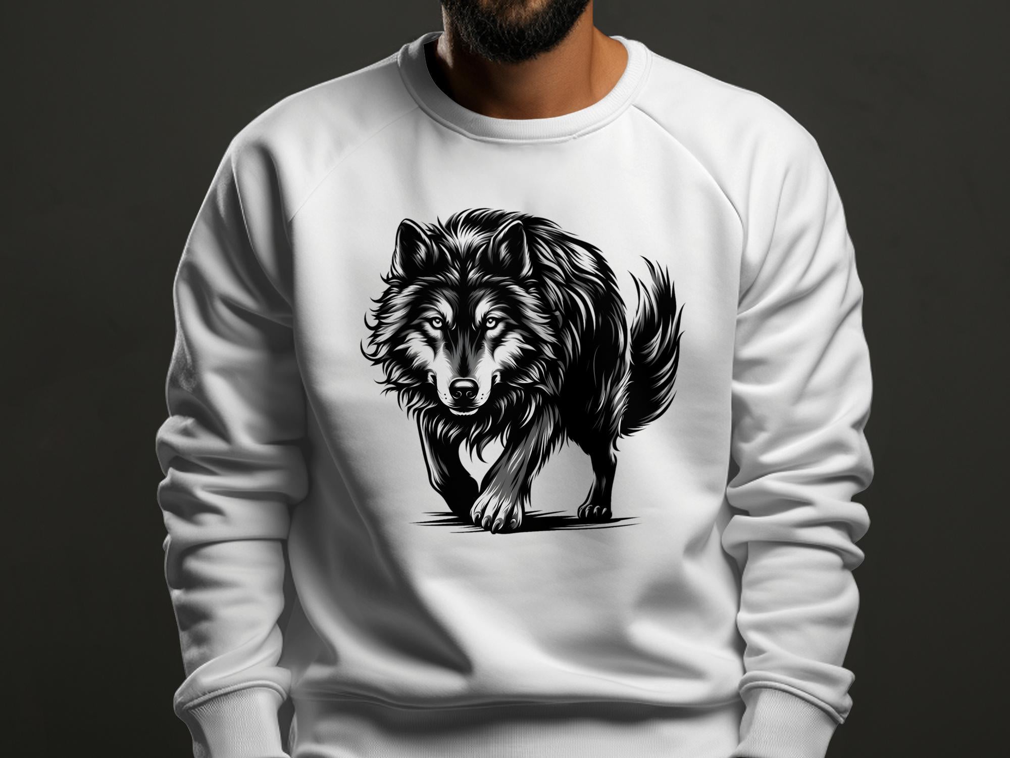 Wolf Tribal - Black White Gildan Sweatshirt Realistic Animal Talisman Unisex Tee Graphic Design