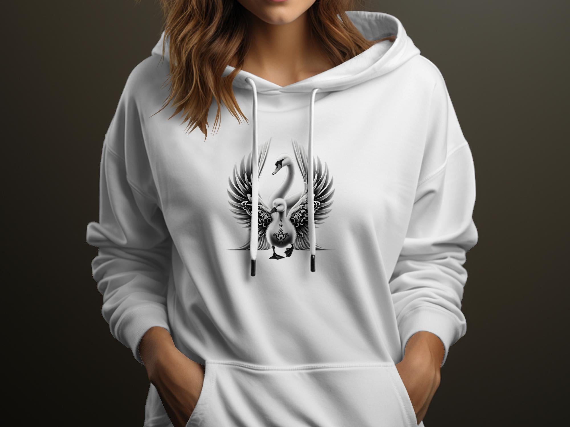 Swan & Cygnet- Black White Gildan Hoodie Realistic Family Talisman Unisex Tee Graphic Design