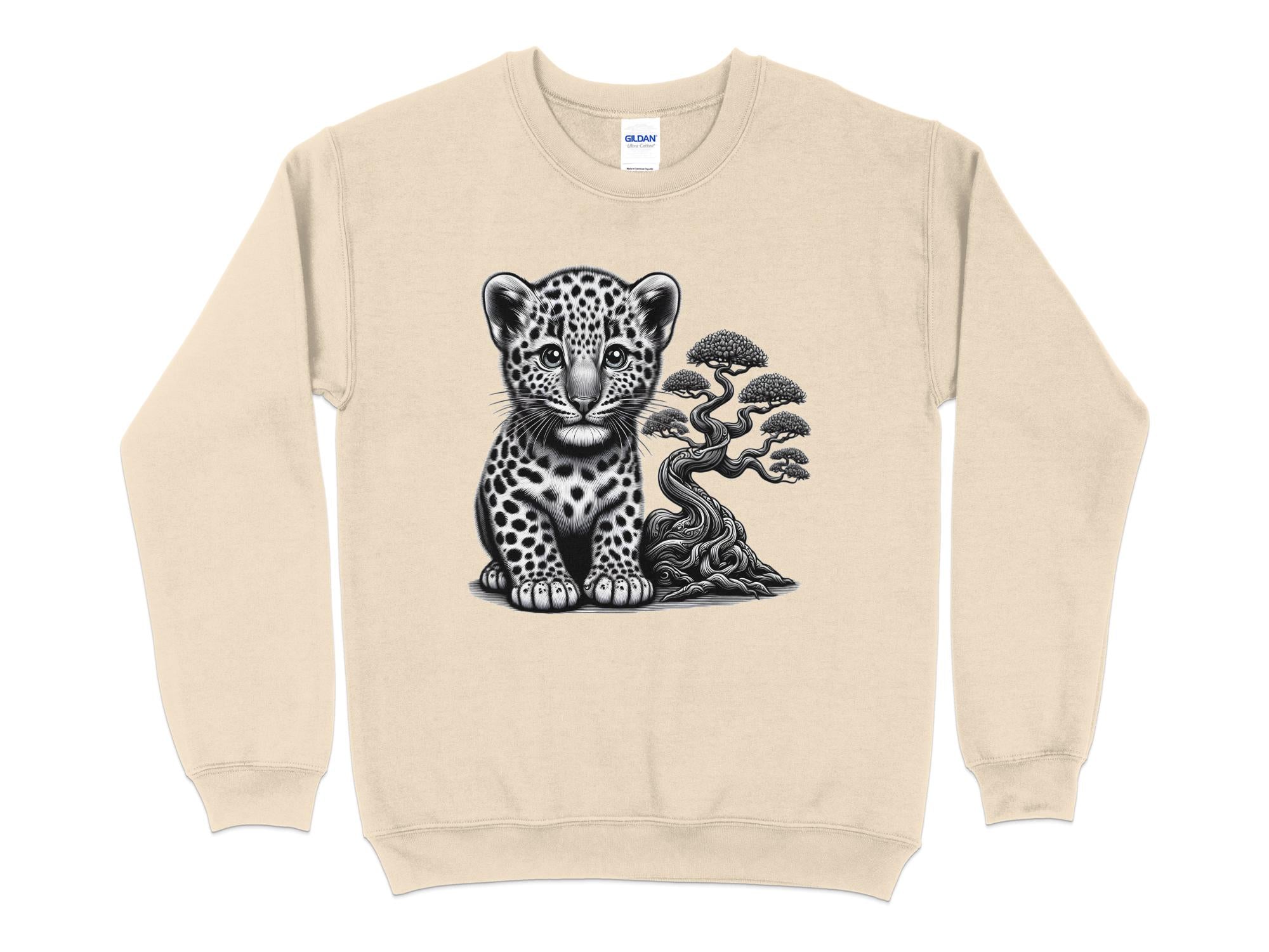 Leopard Bonsai - Coloured Gildan Sweatshirt Realistic Animal Talisman Unisex Cute Tee Graphic Design