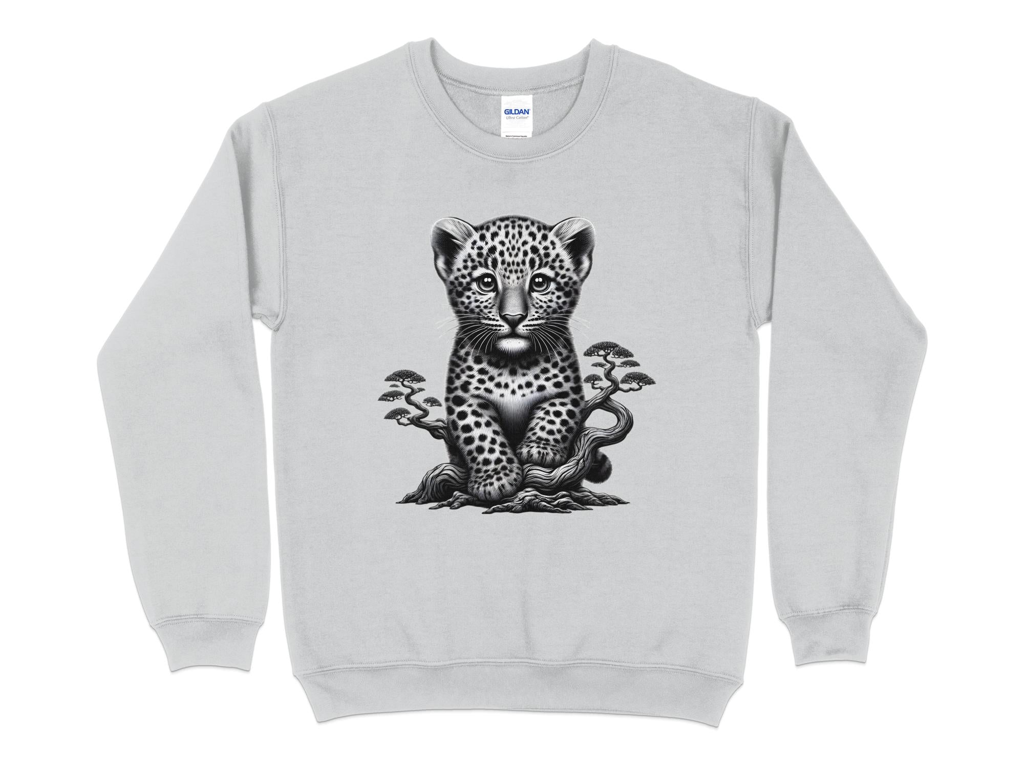 Leopard Bonsai - Coloured Gildan Sweatshirt Realistic Animal Talisman Unisex Cute Tee Graphic Design