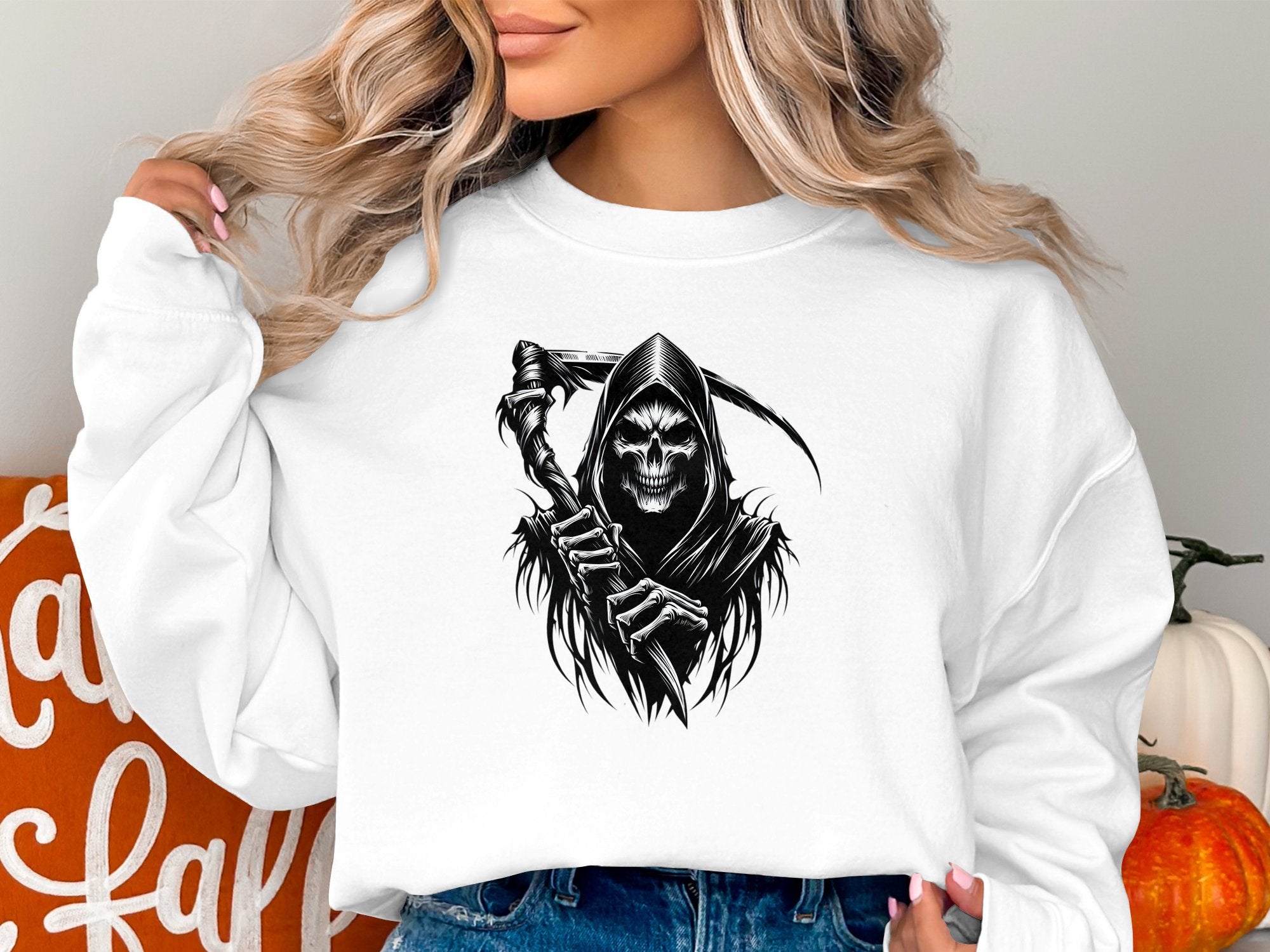 Grim Reaper - Black White Gildan Sweatshirt Commemorative Talisman Unisex Tee Graphic Design