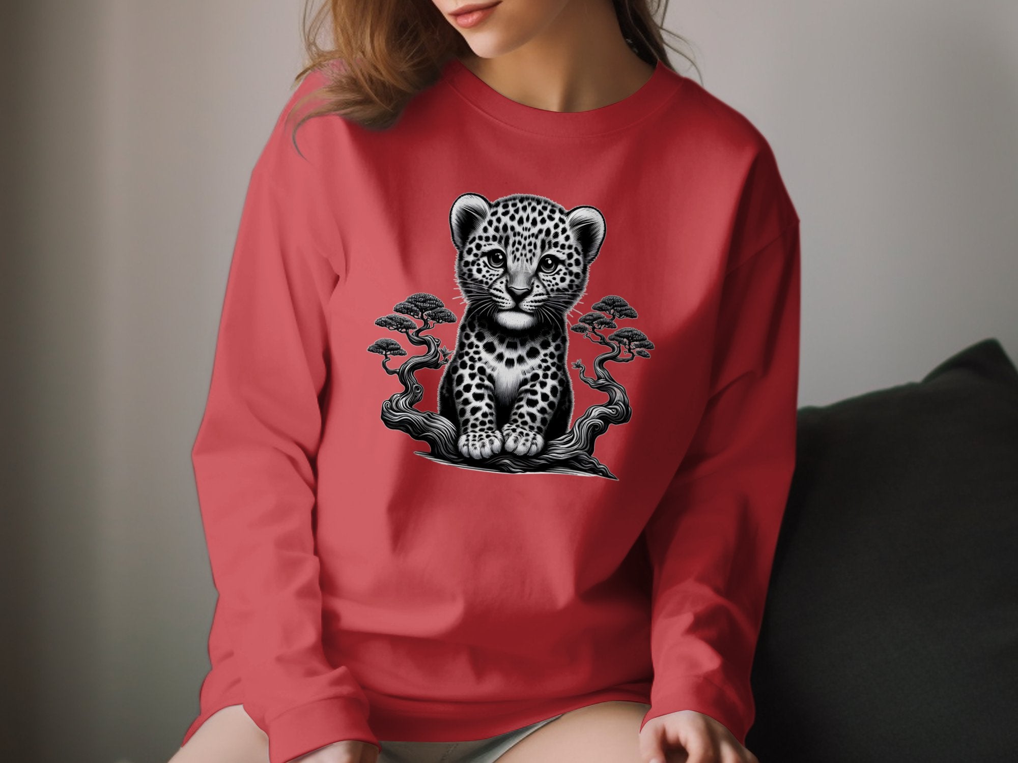 Leopard Bonsai - Coloured Gildan Long Sleeve Realistic Animal Talisman Unisex Cute Tee Graphic Design