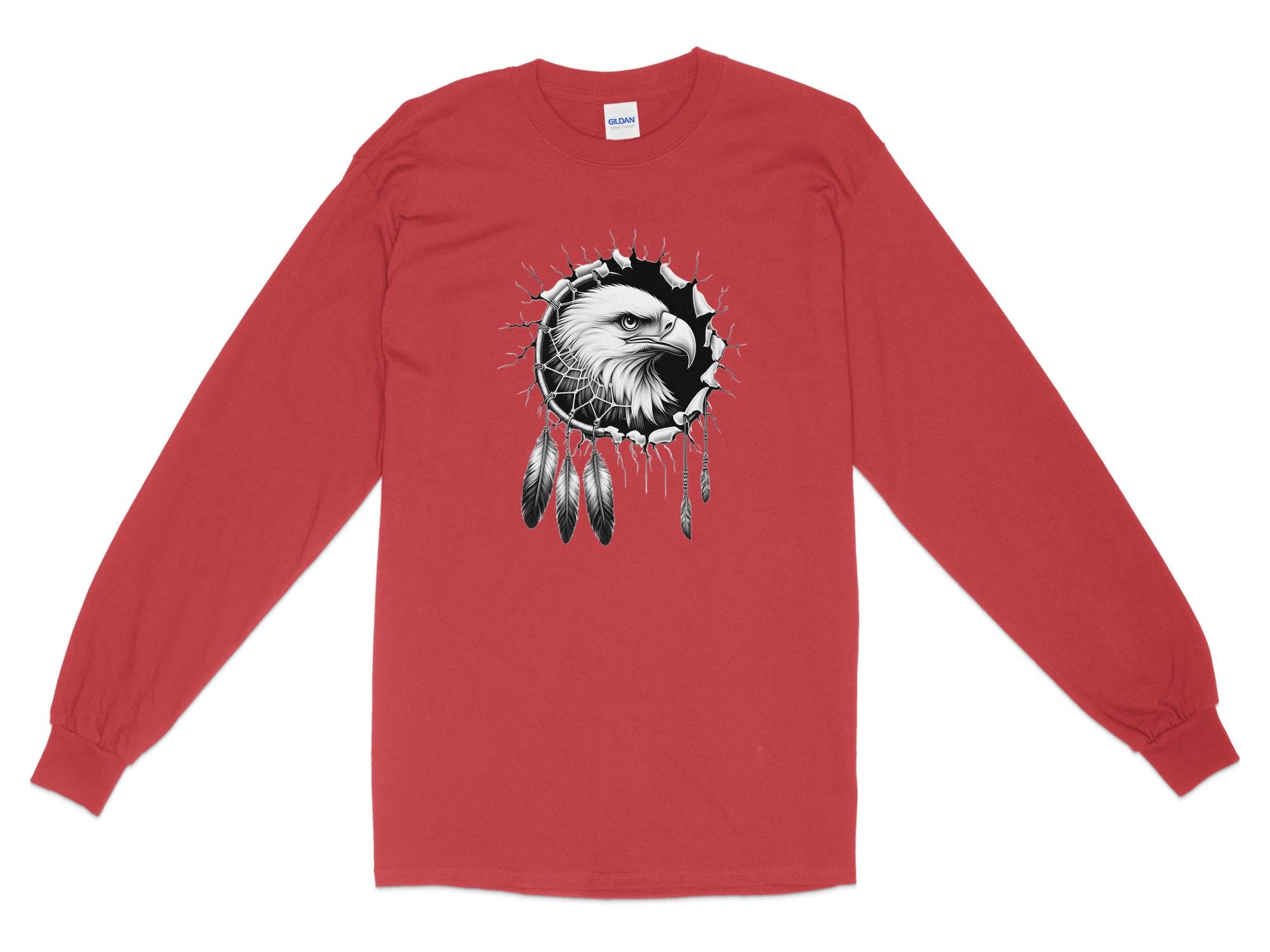 Dreamcatcher Eagle - Coloured Gildan Long Sleeve Realistic Native American Talisman Unisex Mythology Tee Graphic Design