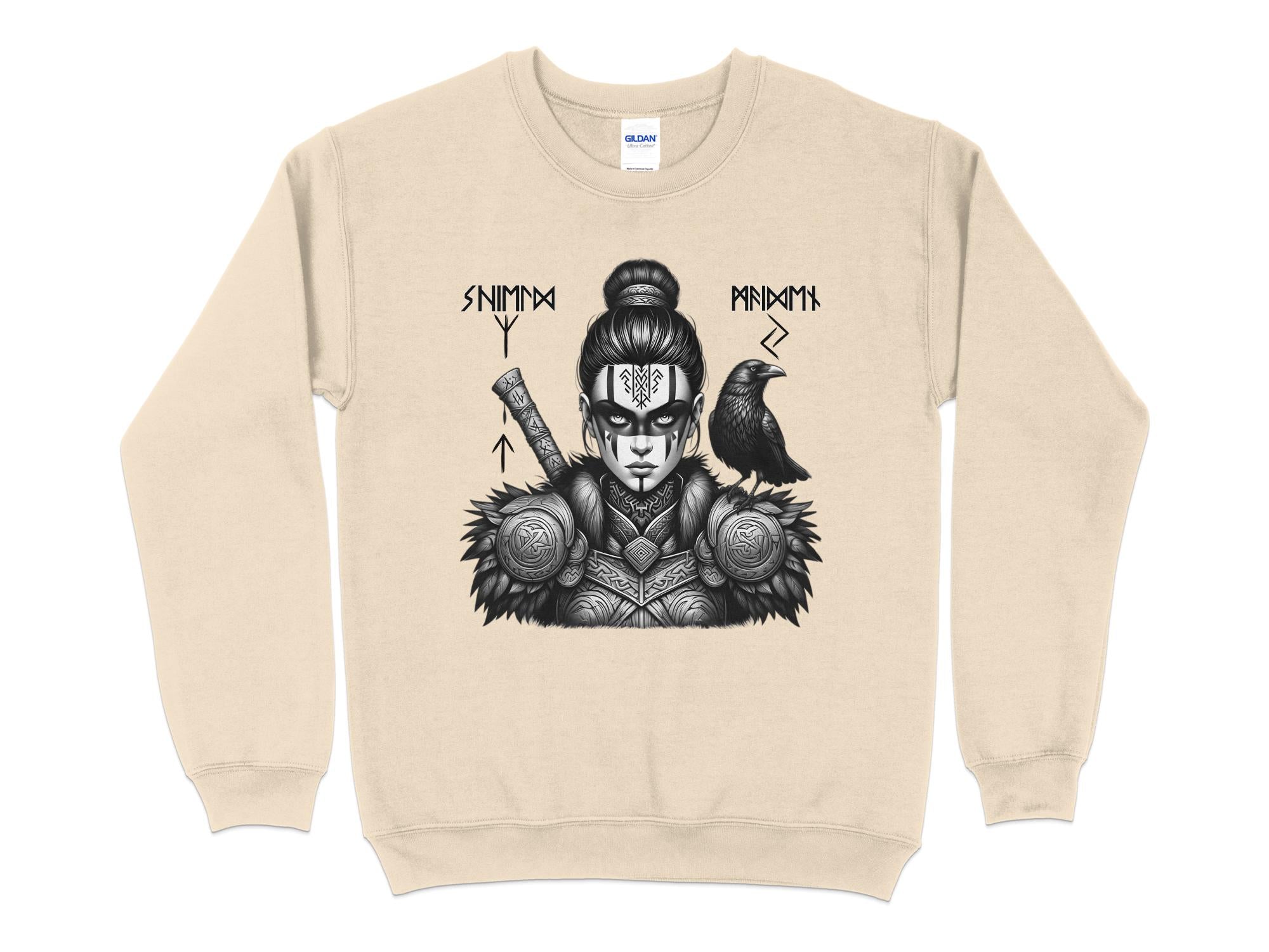 Viking Shield Maiden - Coloured Gildan Sweatshirt Realistic Norse Talisman Men Women Unisex Valhalla Tee Graphic Design