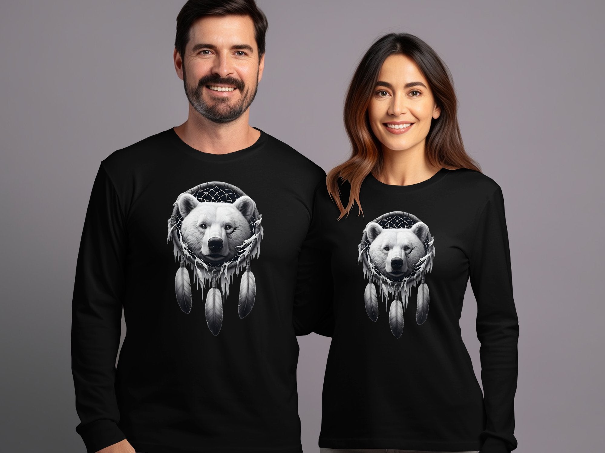 Dreamcatcher Bear - Coloured Gildan Long Sleeve Realistic Native American Talisman Unisex Mythology Tee Graphic Design