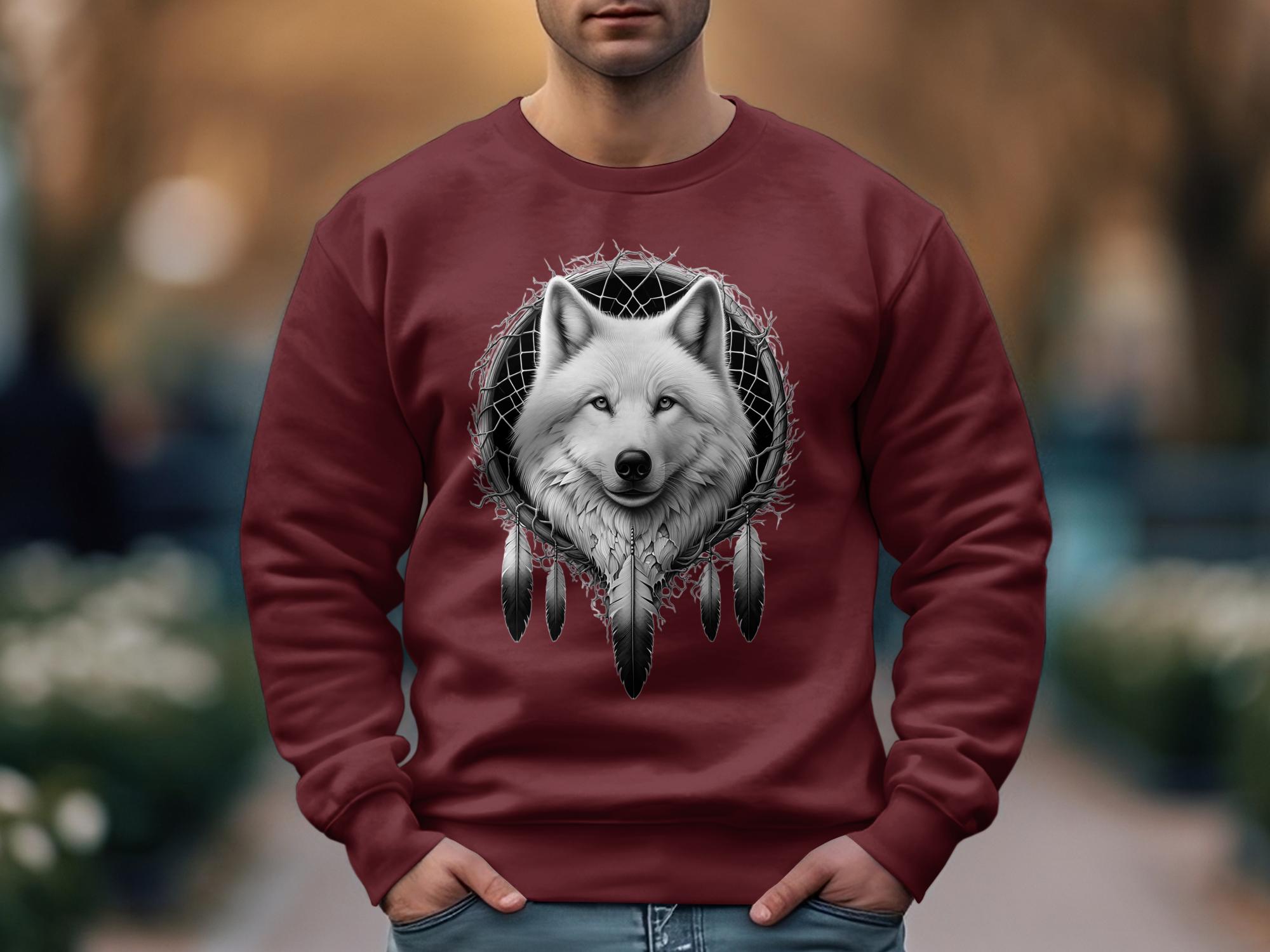 Dreamcatcher Wolf - Coloured Gildan Sweatshirt Realistic Native American Talisman Unisex Mythology Tee Graphic Design