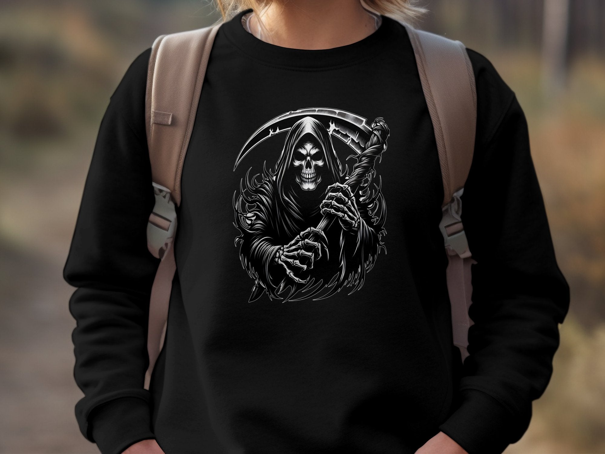 Grim Reaper - Black White Gildan Sweatshirt Commemorative Talisman Unisex Tee Graphic Design