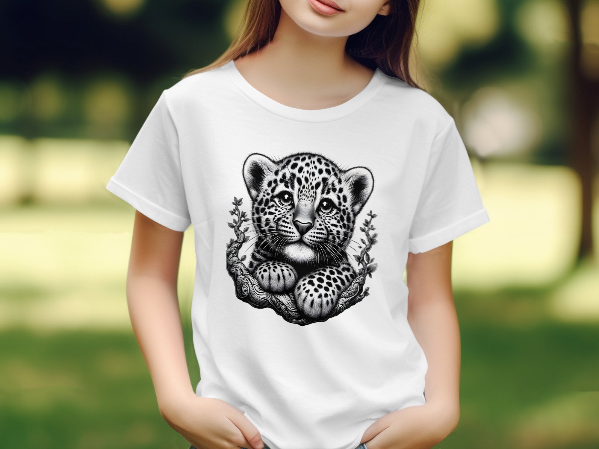 Leopard Bonsai - Coloured Gildan Kids T-Shirt Realistic Animal Talisman Unisex Cute Tee Graphic Design