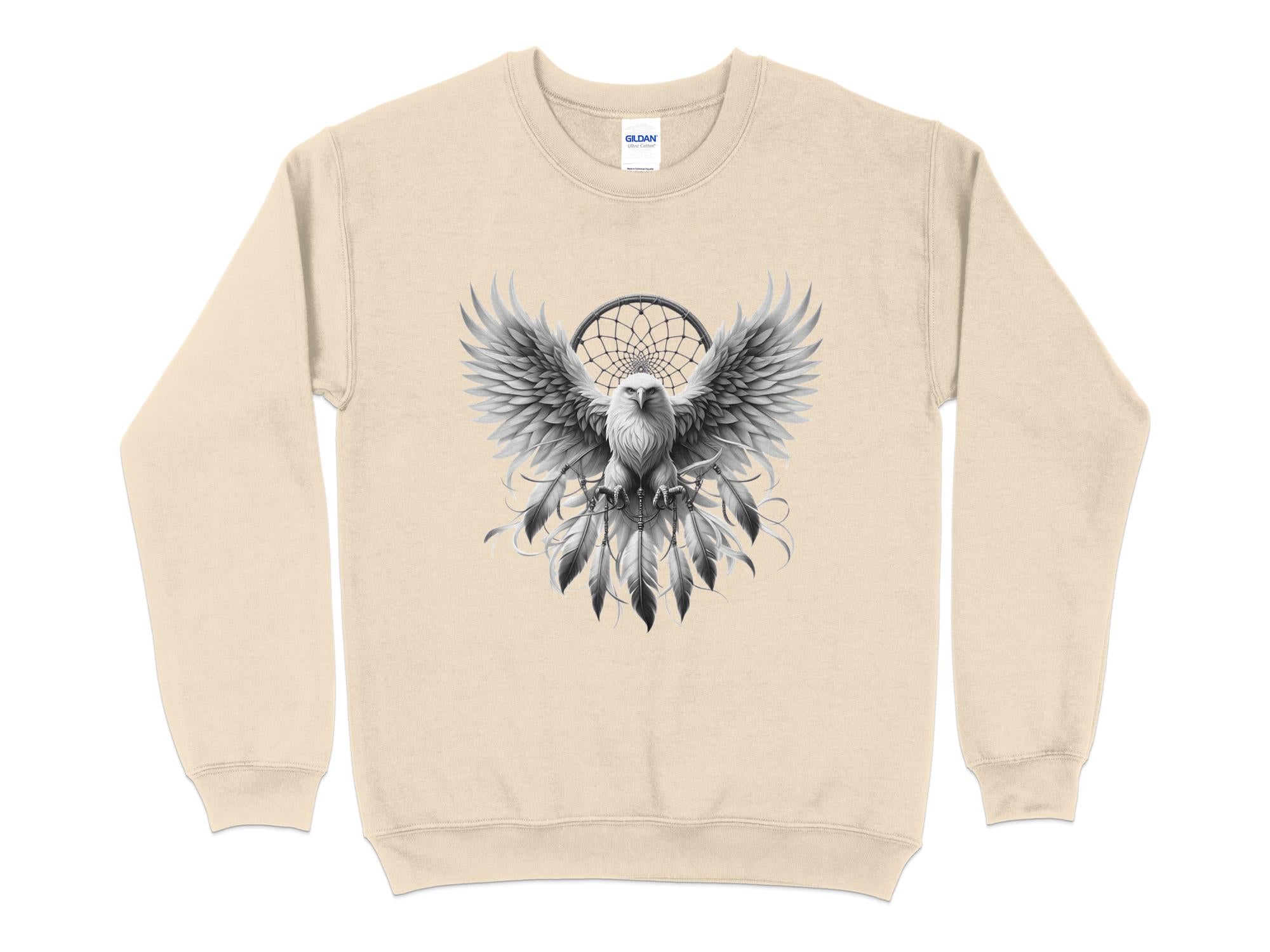 Dreamcatcher Eagle - Coloured Gildan Sweatshirt Realistic Native American Talisman Unisex Mythology Tee Graphic Design