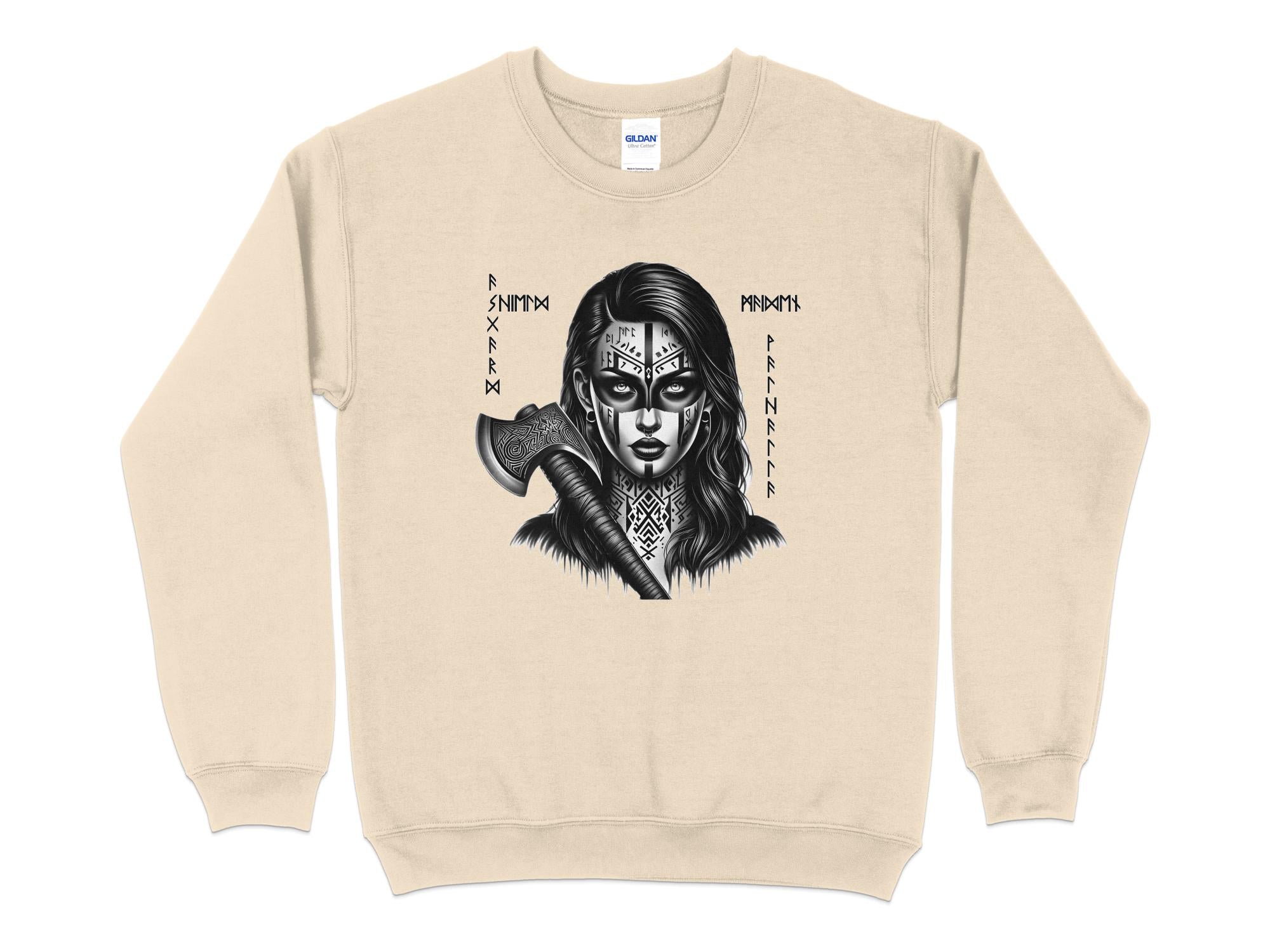 Viking Shield Maiden - Coloured Gildan Sweatshirt Realistic Norse Talisman Men Women Unisex Valhalla Tee Graphic Design