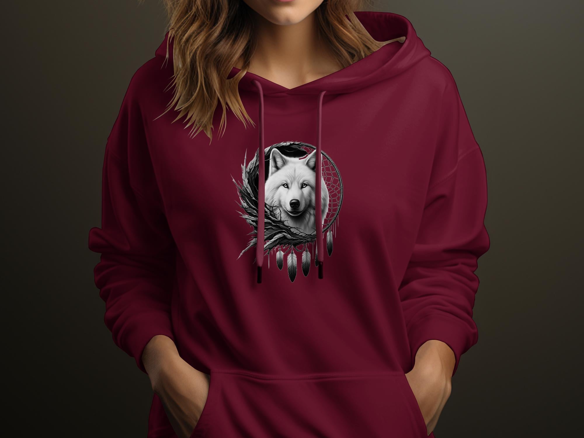 Dreamcatcher Wolf - Coloured Gildan Hoodie Realistic Native American Talisman Unisex Mythology Tee Graphic Design