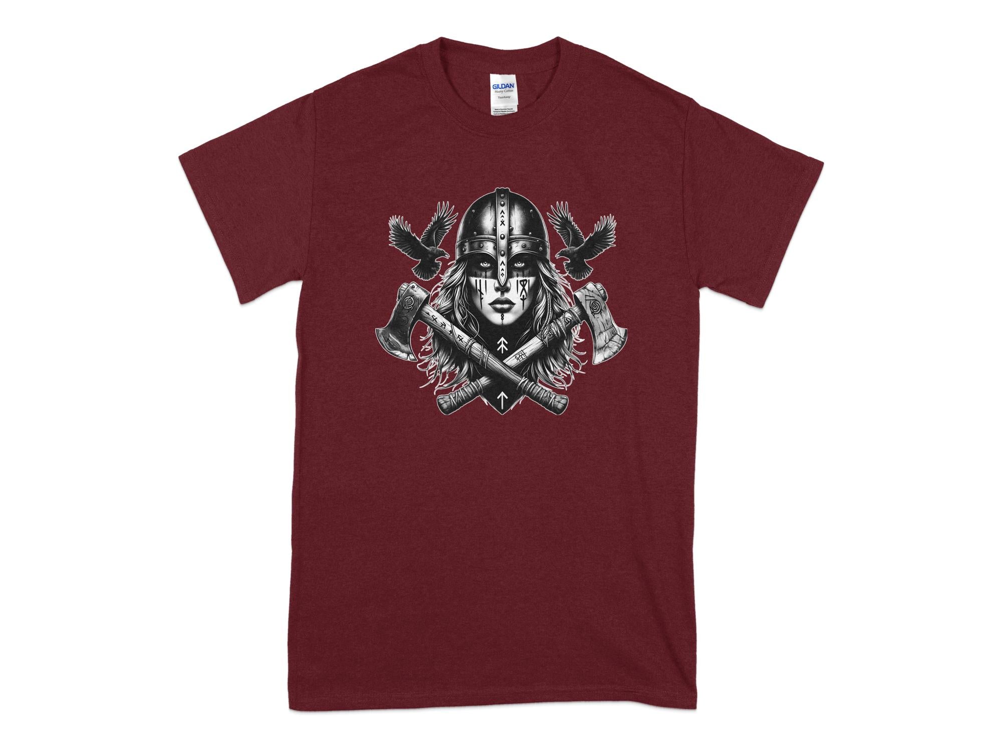 Viking Shield Maiden - Coloured Gildan T Shirt Realistic Norse Talisman Men Women Unisex Valhalla Tee Graphic Design