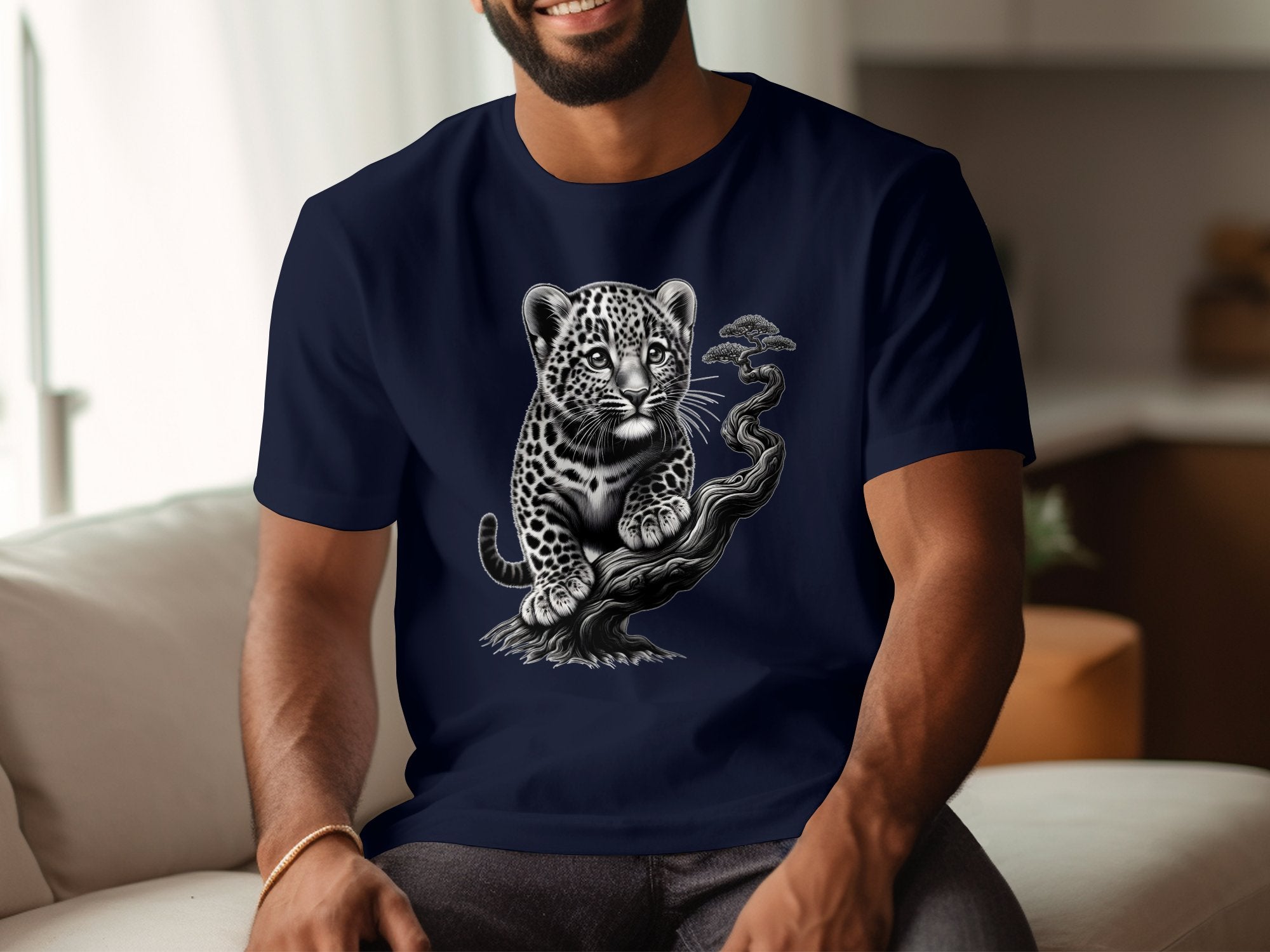 Leopard Bonsai - Coloured Gildan T-Shirt Realistic Animal Talisman Unisex Cute Tee Graphic Design