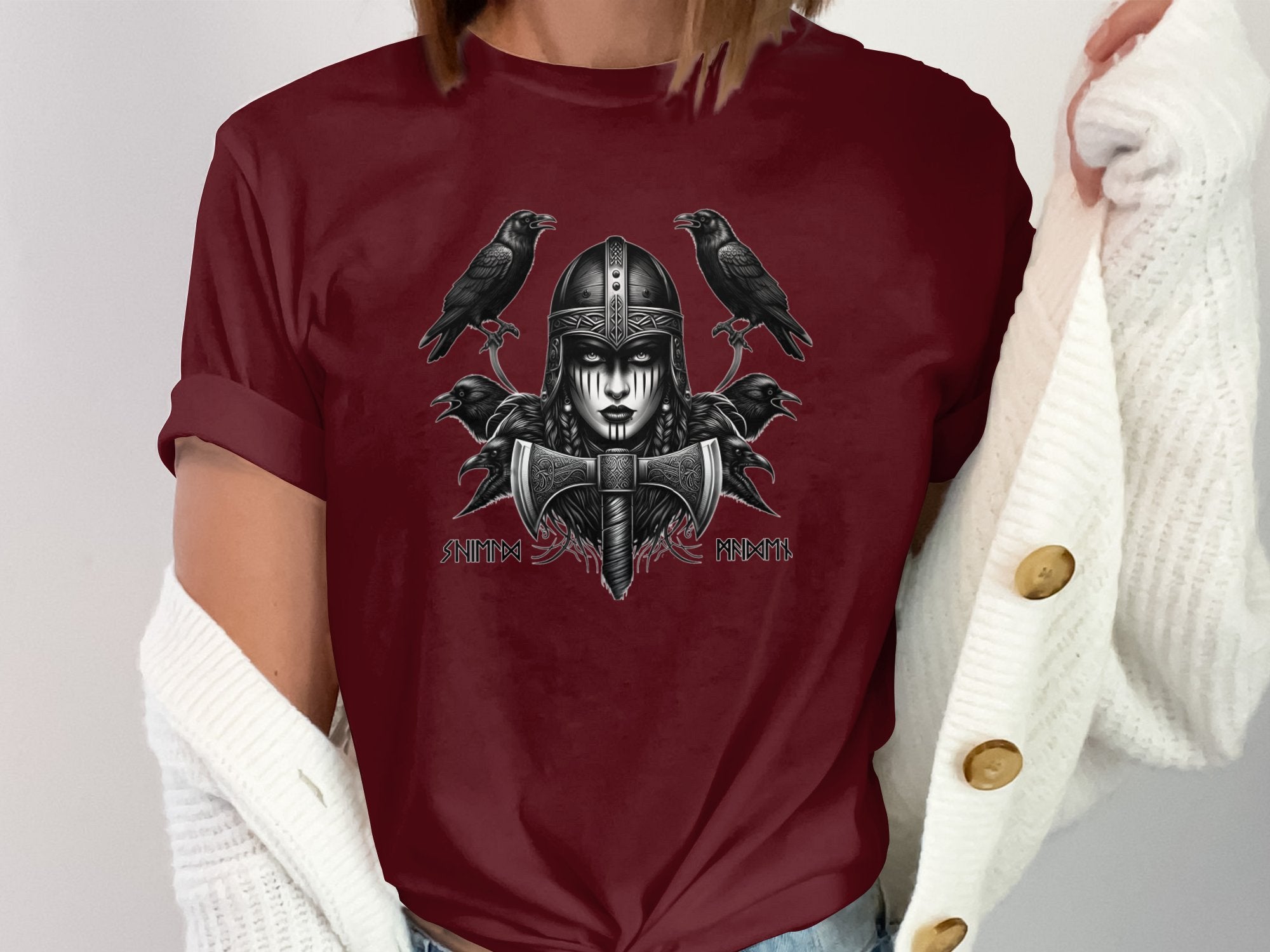 Viking Shield Maiden - Coloured Gildan T Shirt Realistic Norse Talisman Men Women Unisex Valhalla Tee Graphic Design