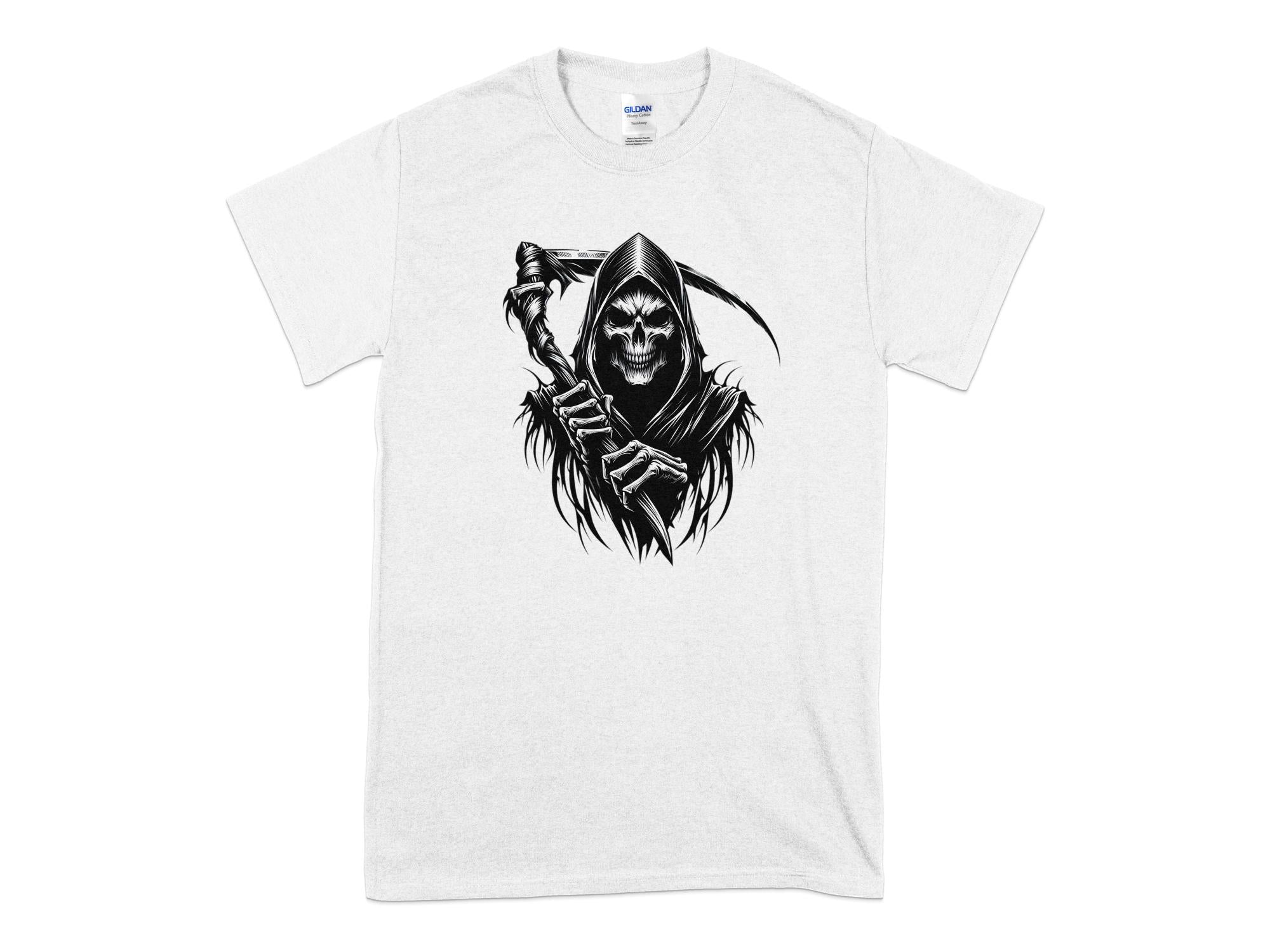 Grim Reaper - Black White Gildan T-Shirt Commemorative Talisman Unisex Tee Graphic Design