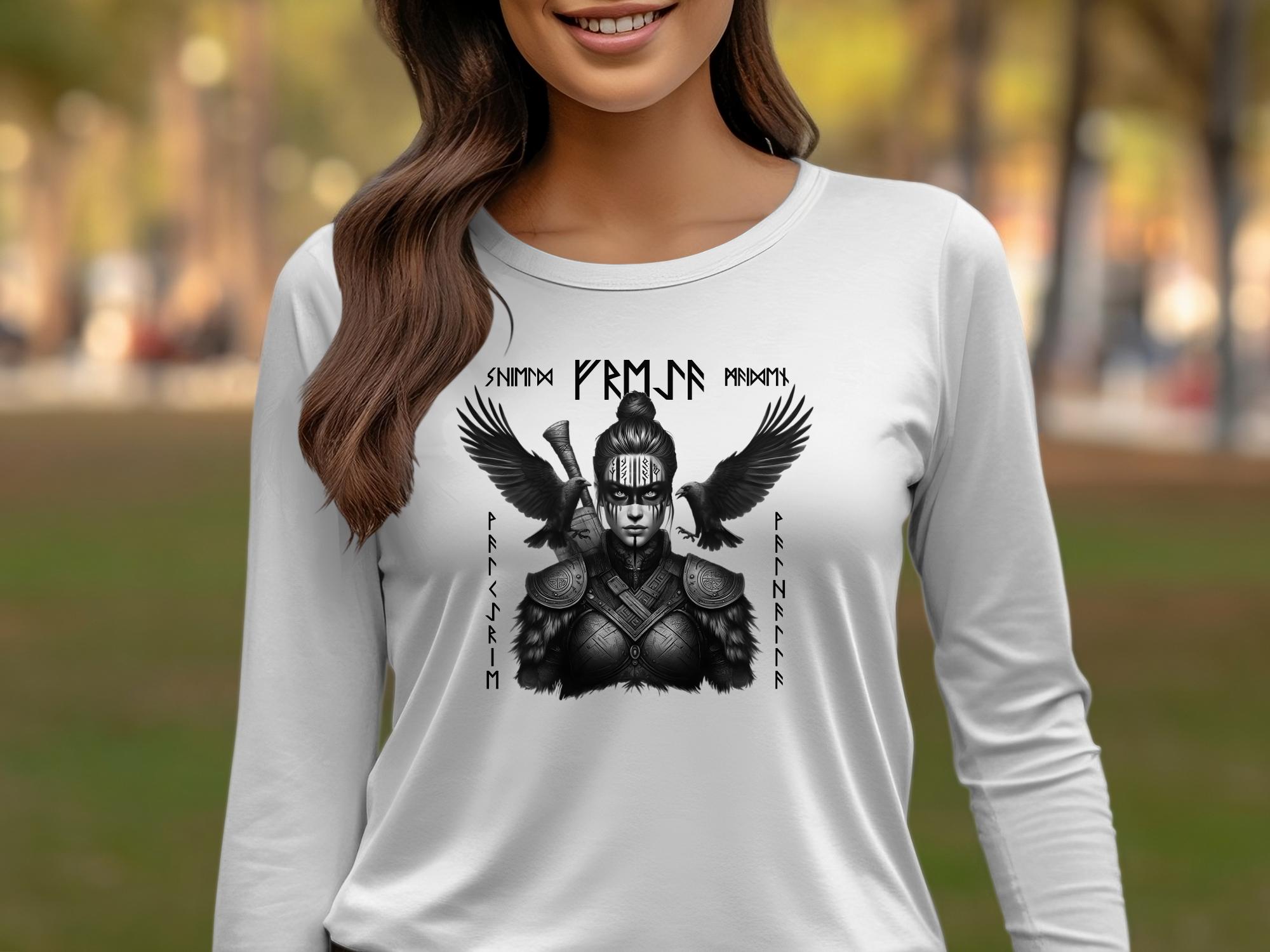 Viking Shield Maiden - Coloured Gildan Long Sleeve Realistic Norse Talisman Men Women Unisex Valhalla Tee Graphic Design