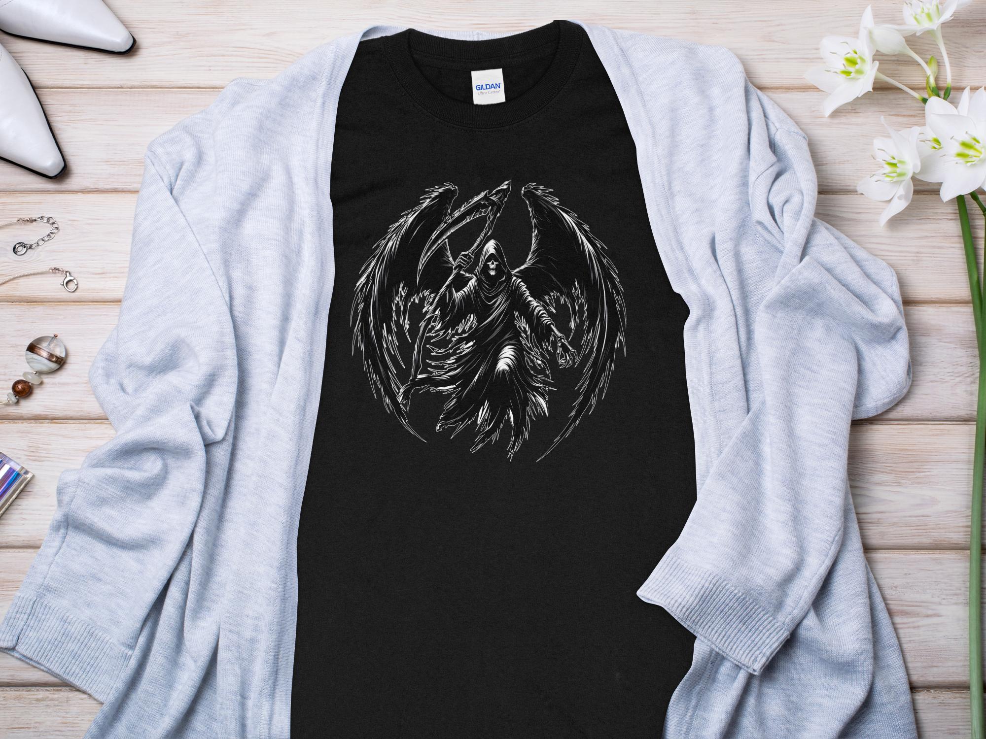 Grim Reaper - Black White Gildan Long Sleeve Commemorative Talisman Unisex Tee Graphic Design