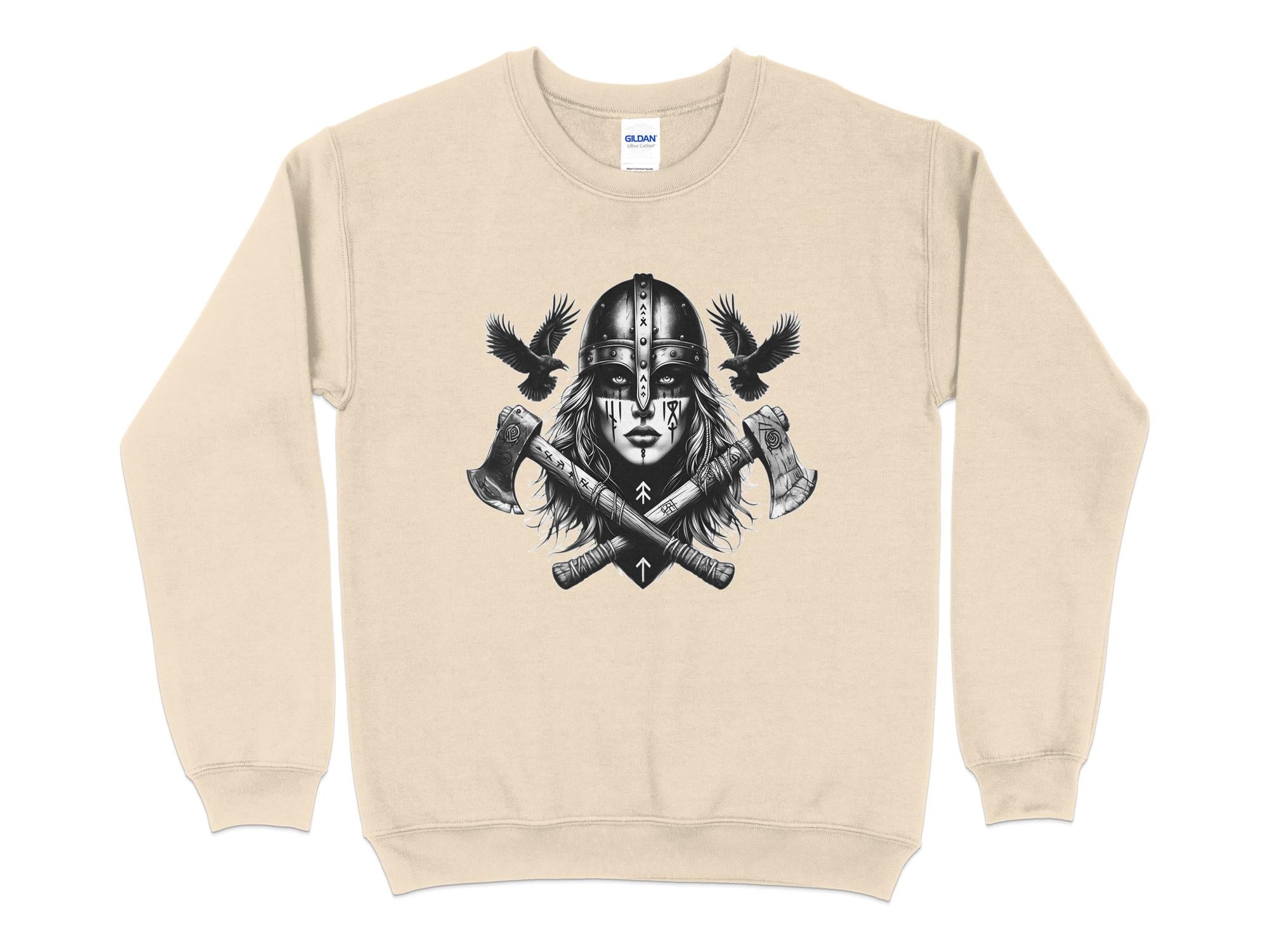 Viking Shield Maiden - Coloured Gildan Sweatshirt Realistic Norse Talisman Men Women Unisex Valhalla Tee Graphic Design