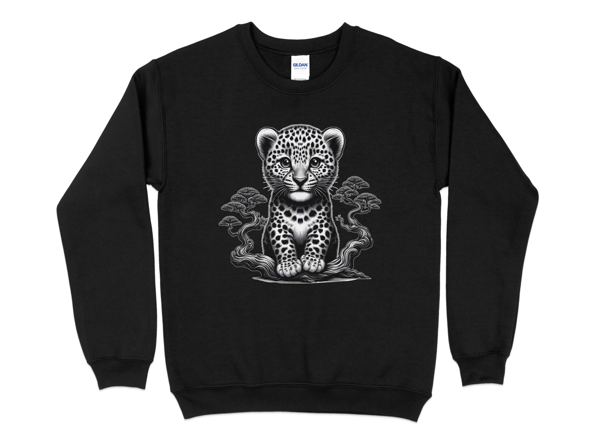 Leopard Bonsai - Coloured Gildan Sweatshirt Realistic Animal Talisman Unisex Cute Tee Graphic Design