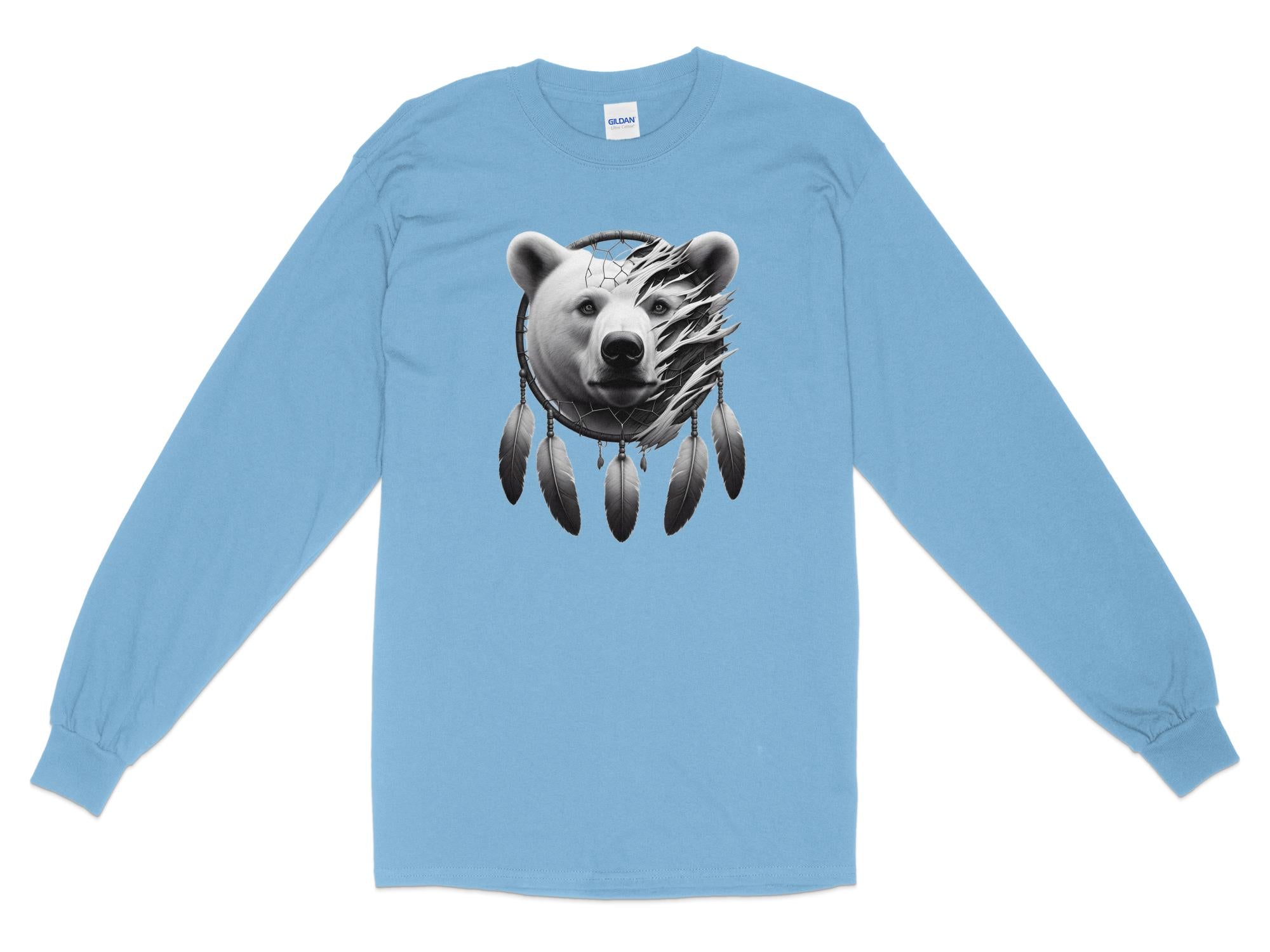 Dreamcatcher Bear - Coloured Gildan Long Sleeve Realistic Native American Talisman Unisex Mythology Tee Graphic Design