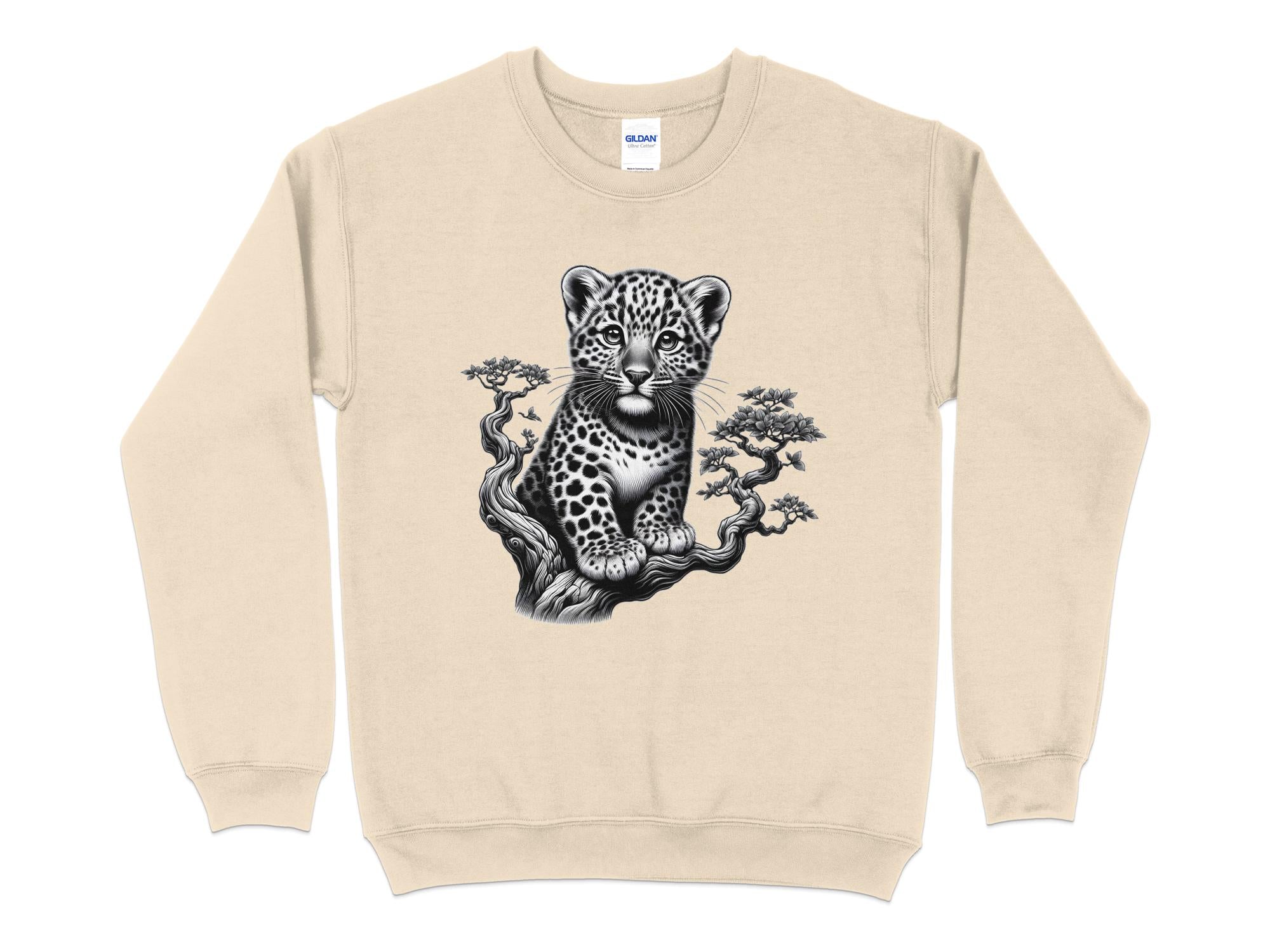 Leopard Bonsai - Coloured Gildan Sweatshirt Realistic Animal Talisman Unisex Cute Tee Graphic Design