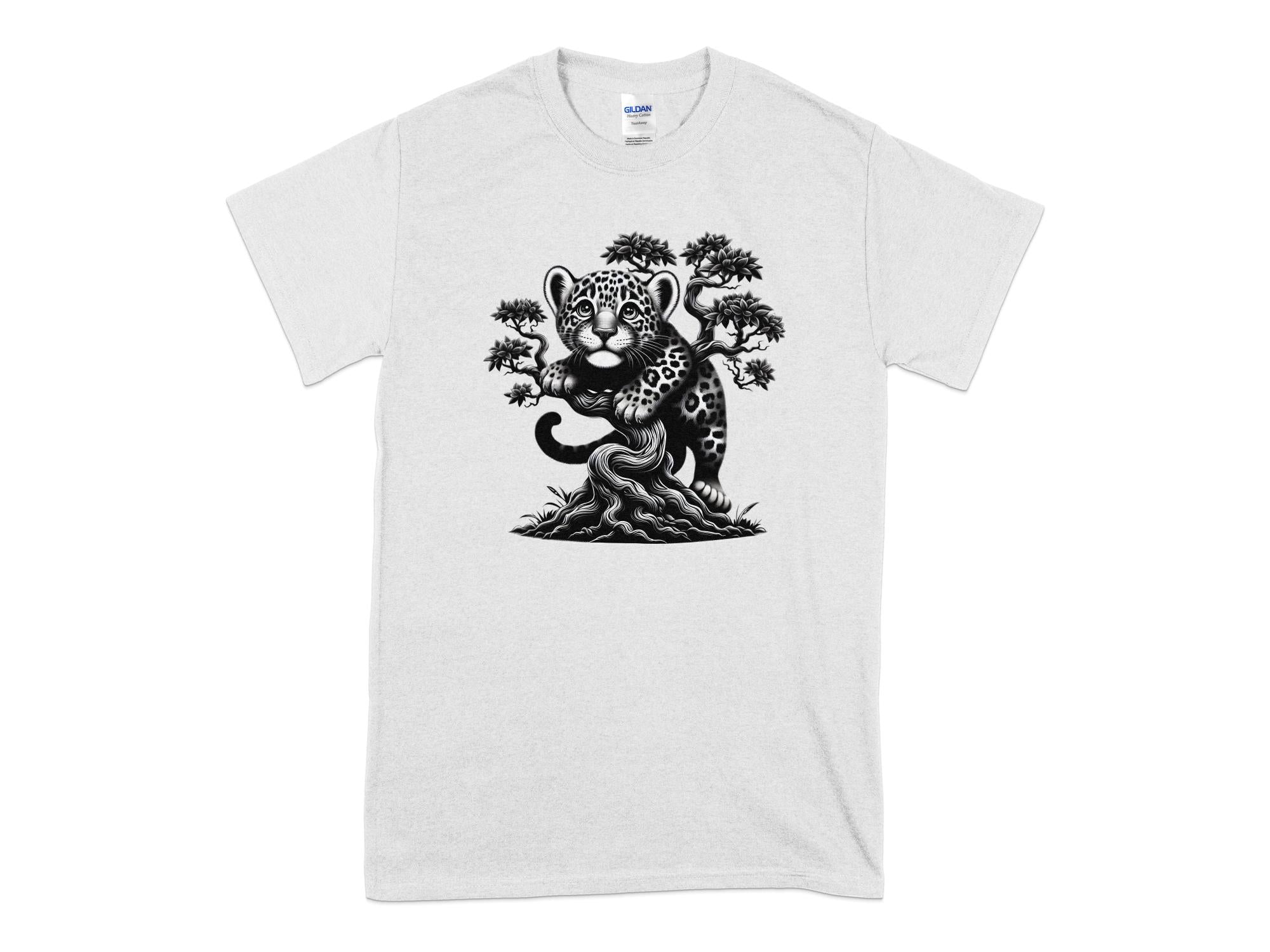 Leopard Bonsai - Coloured Gildan T-Shirt Realistic Animal Talisman Unisex Cute Tee Graphic Design