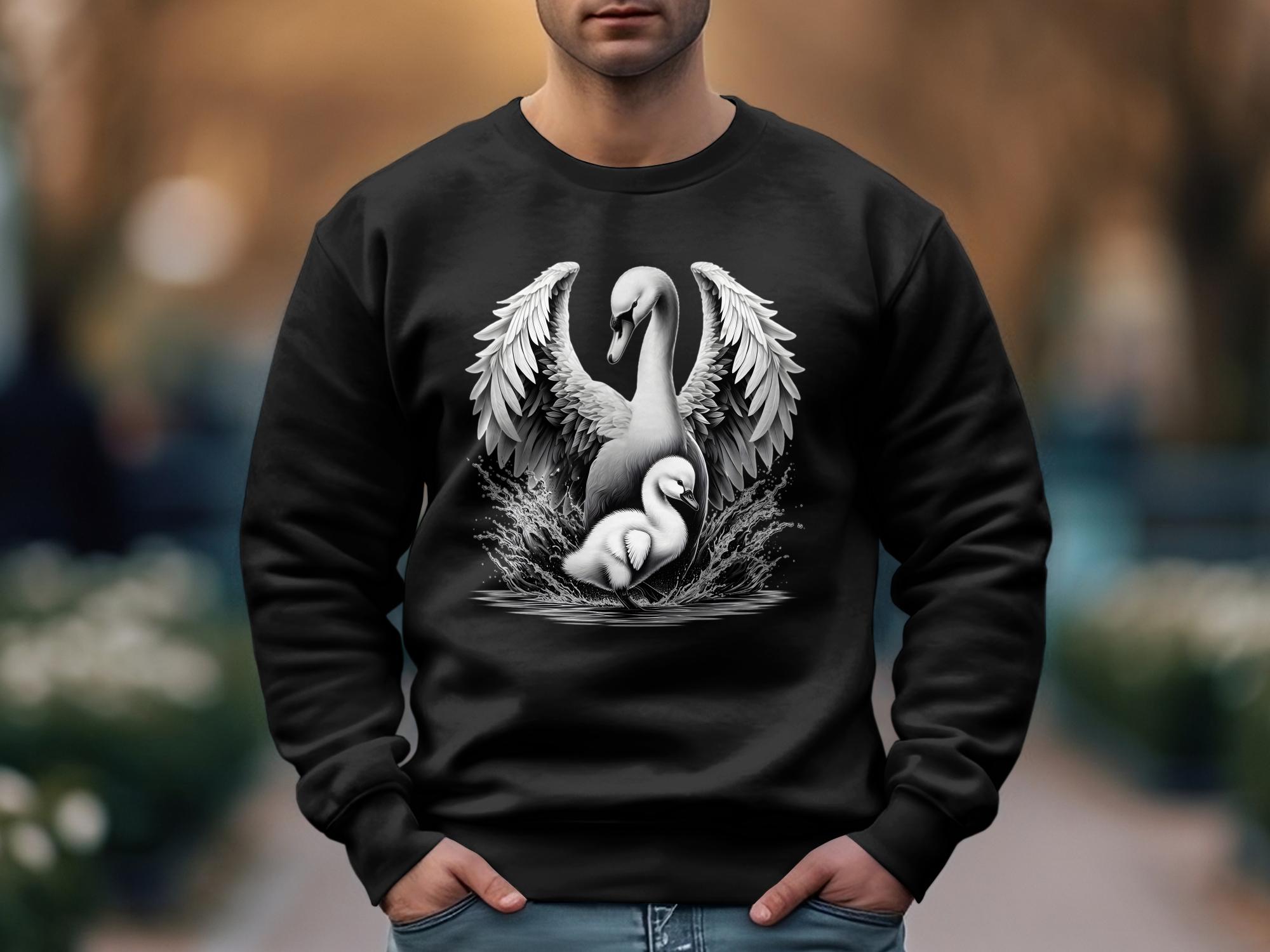 Swan & Cygnet- Black White Gildan Sweatshirt Realistic Family Talisman Unisex Tee Graphic Design