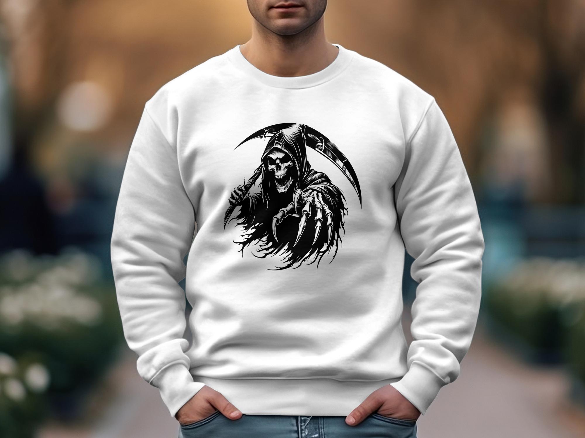 Grim Reaper - Black White Gildan Sweatshirt Commemorative Talisman Unisex Tee Graphic Design