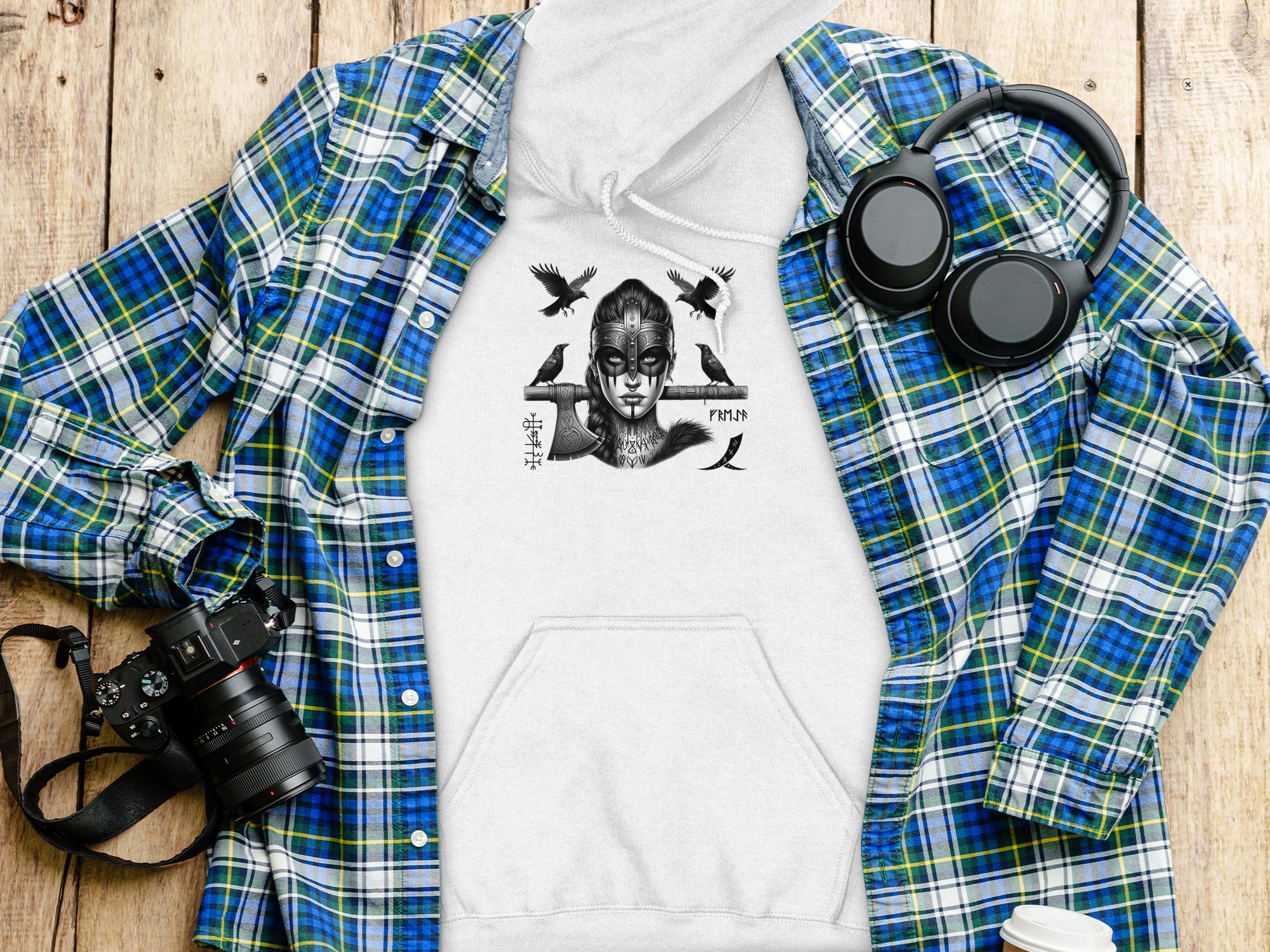 Viking Shield Maiden - Coloured Gildan Hoodie Realistic Norse Talisman Men Women Unisex Valhalla Tee Graphic Design