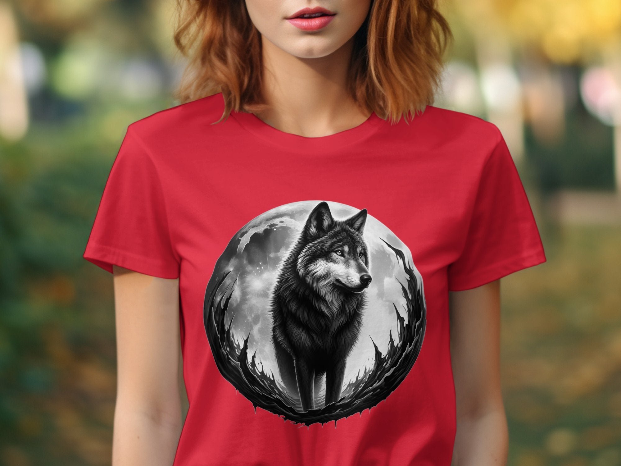 Moon Wolf - Coloured Gildan T-Shirt Realistic Animal Talisman Unisex Mythology Tee Graphic Design