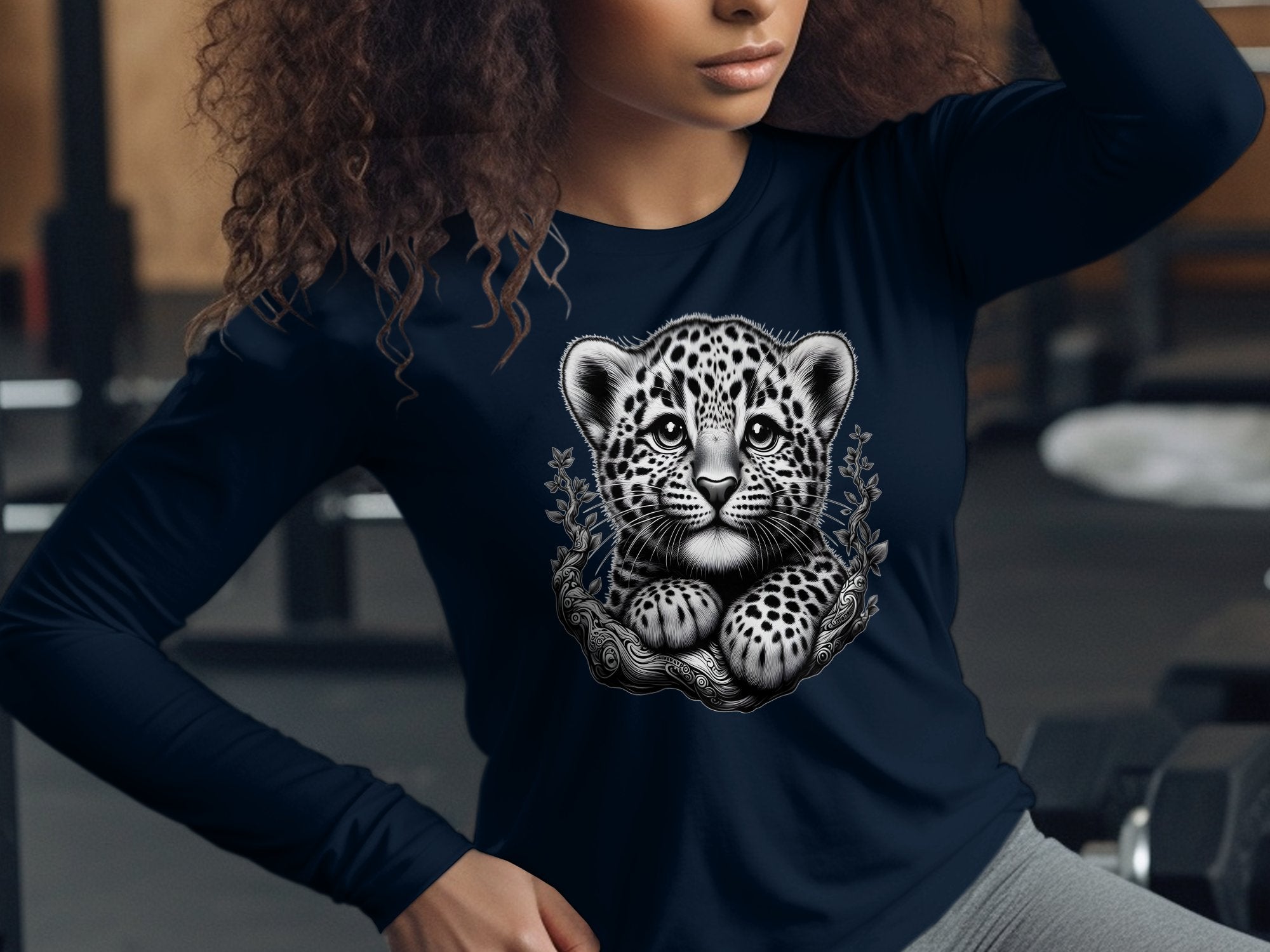 Leopard Bonsai - Coloured Gildan Long Sleeve Realistic Animal Talisman Unisex Cute Tee Graphic Design