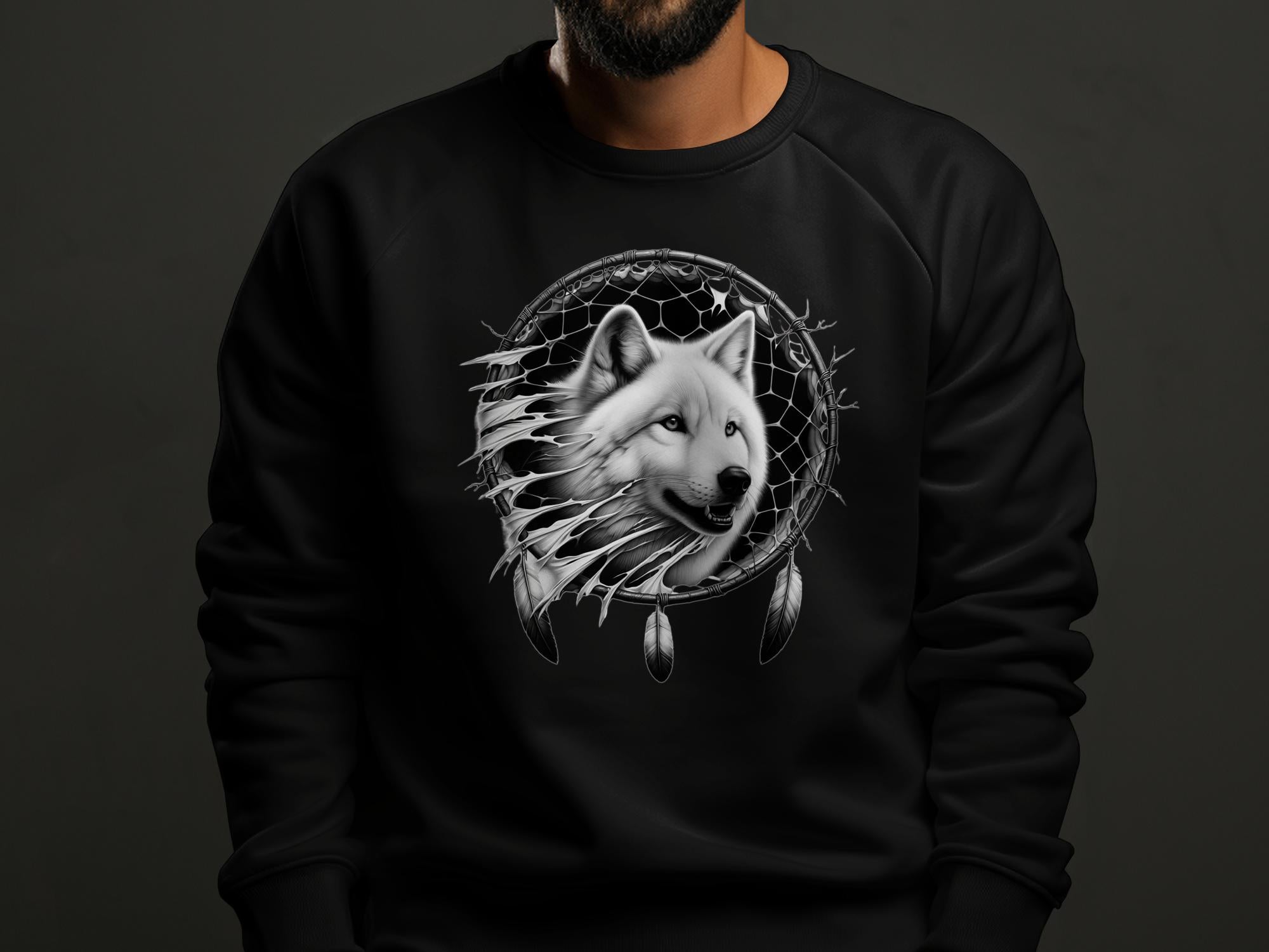 Dreamcatcher Wolf - Coloured Gildan Sweatshirt Realistic Native American Talisman Unisex Mythology Tee Graphic Design