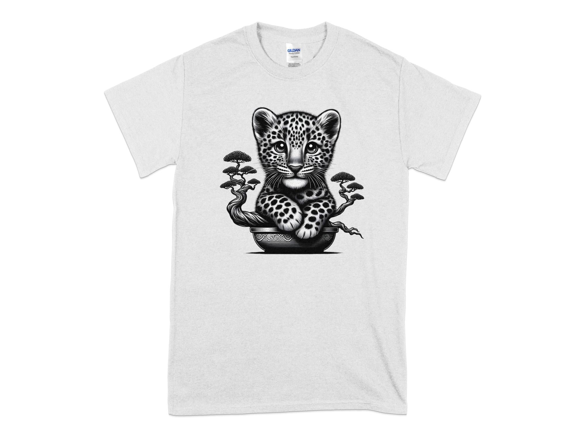 Leopard Bonsai - Coloured Gildan T-Shirt Realistic Animal Talisman Unisex Cute Tee Graphic Design