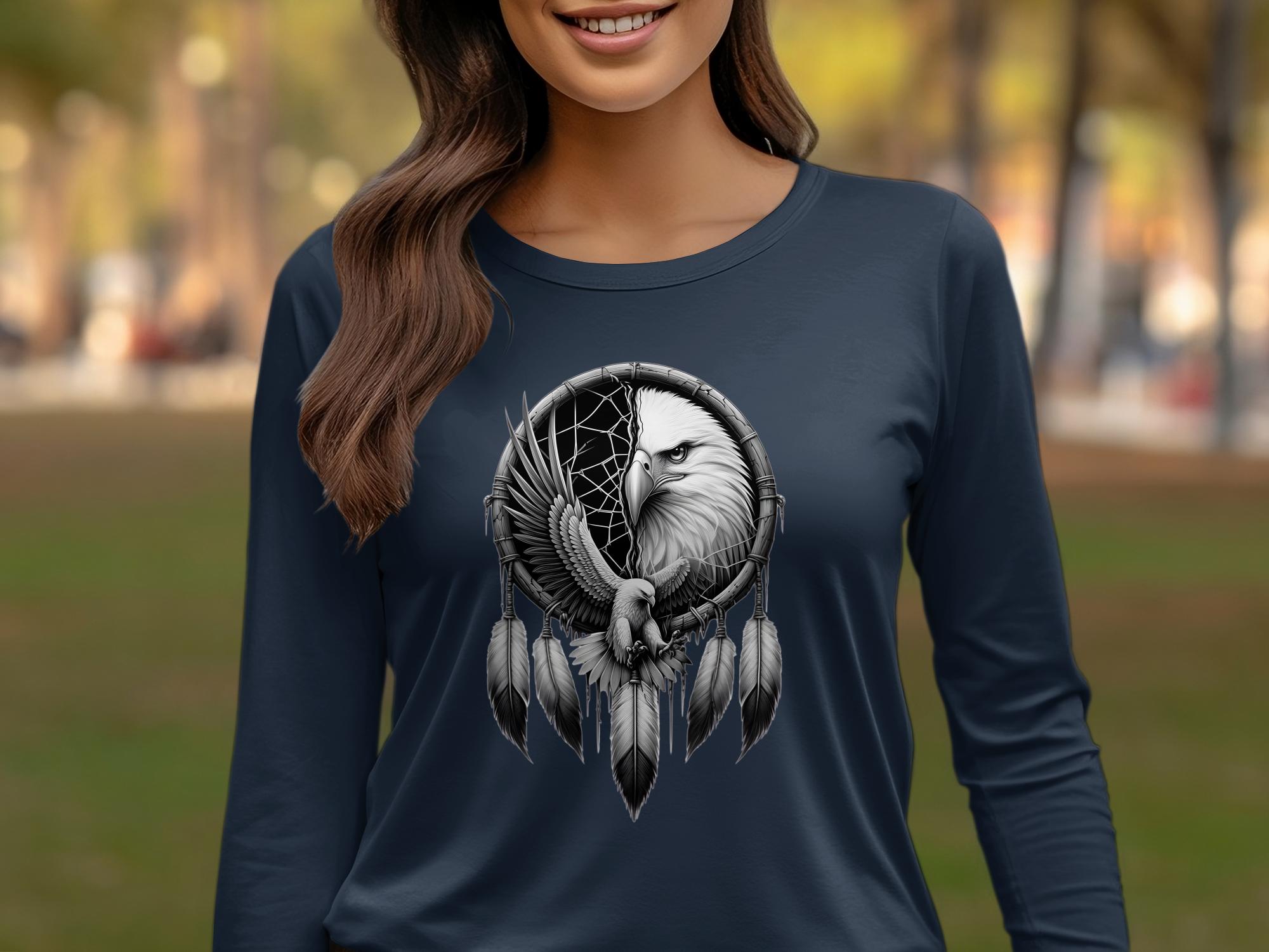 Dreamcatcher Eagle - Coloured Gildan Long Sleeve Realistic Native American Talisman Unisex Mythology Tee Graphic Design