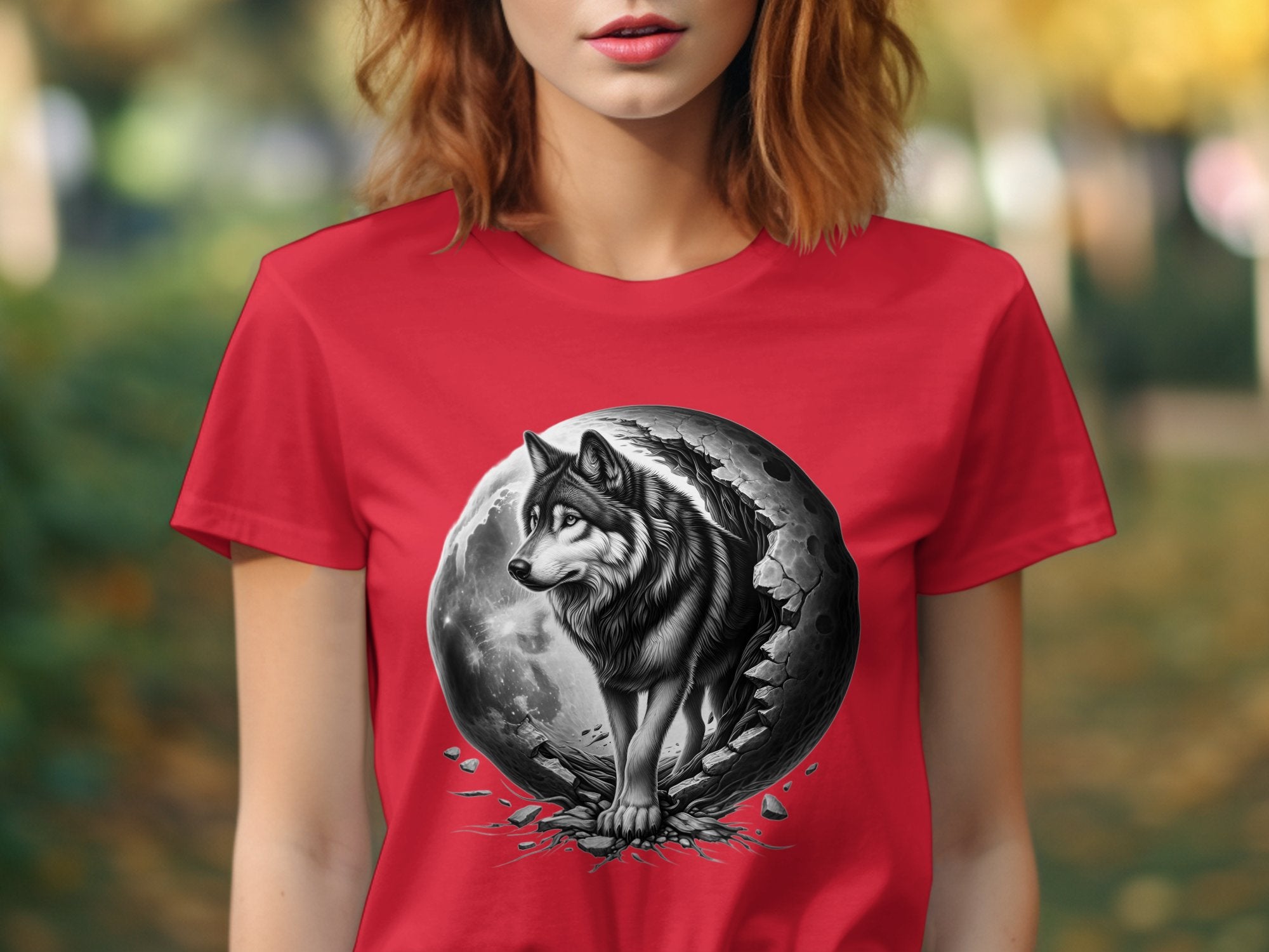 Moon Wolf - Coloured Gildan T-Shirt Realistic Animal Talisman Unisex Mythology Tee Graphic Design