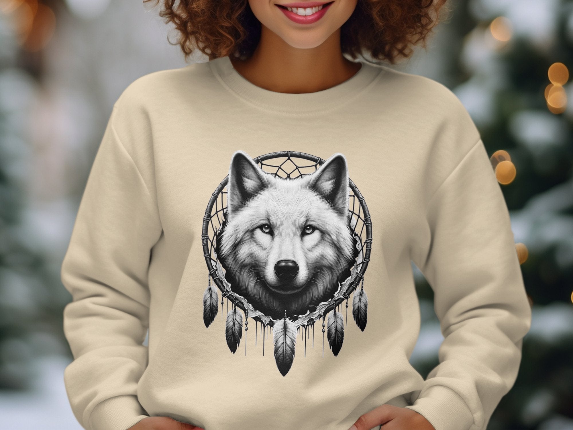 Dreamcatcher Wolf - Coloured Gildan Sweatshirt Realistic Native American Talisman Unisex Mythology Tee Graphic Design