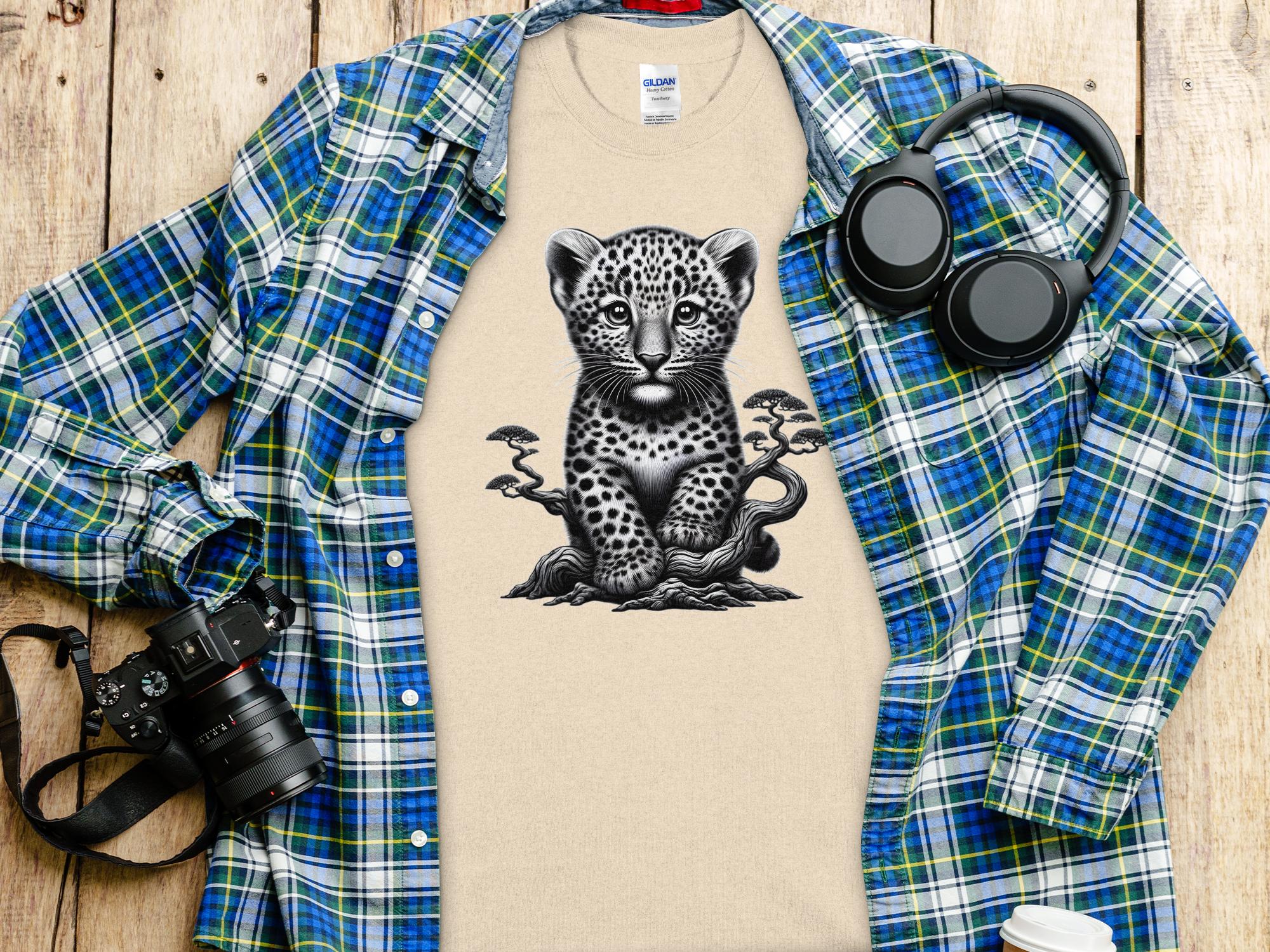 Leopard Bonsai - Coloured Gildan T-Shirt Realistic Animal Talisman Unisex Cute Tee Graphic Design