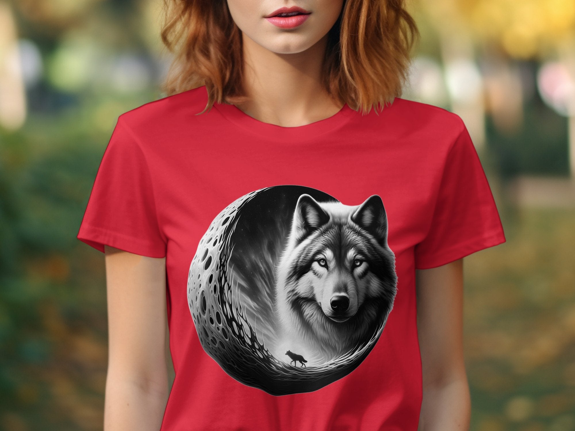 Moon Wolf - Coloured Gildan T-Shirt Realistic Animal Talisman Unisex Mythology Tee Graphic Design