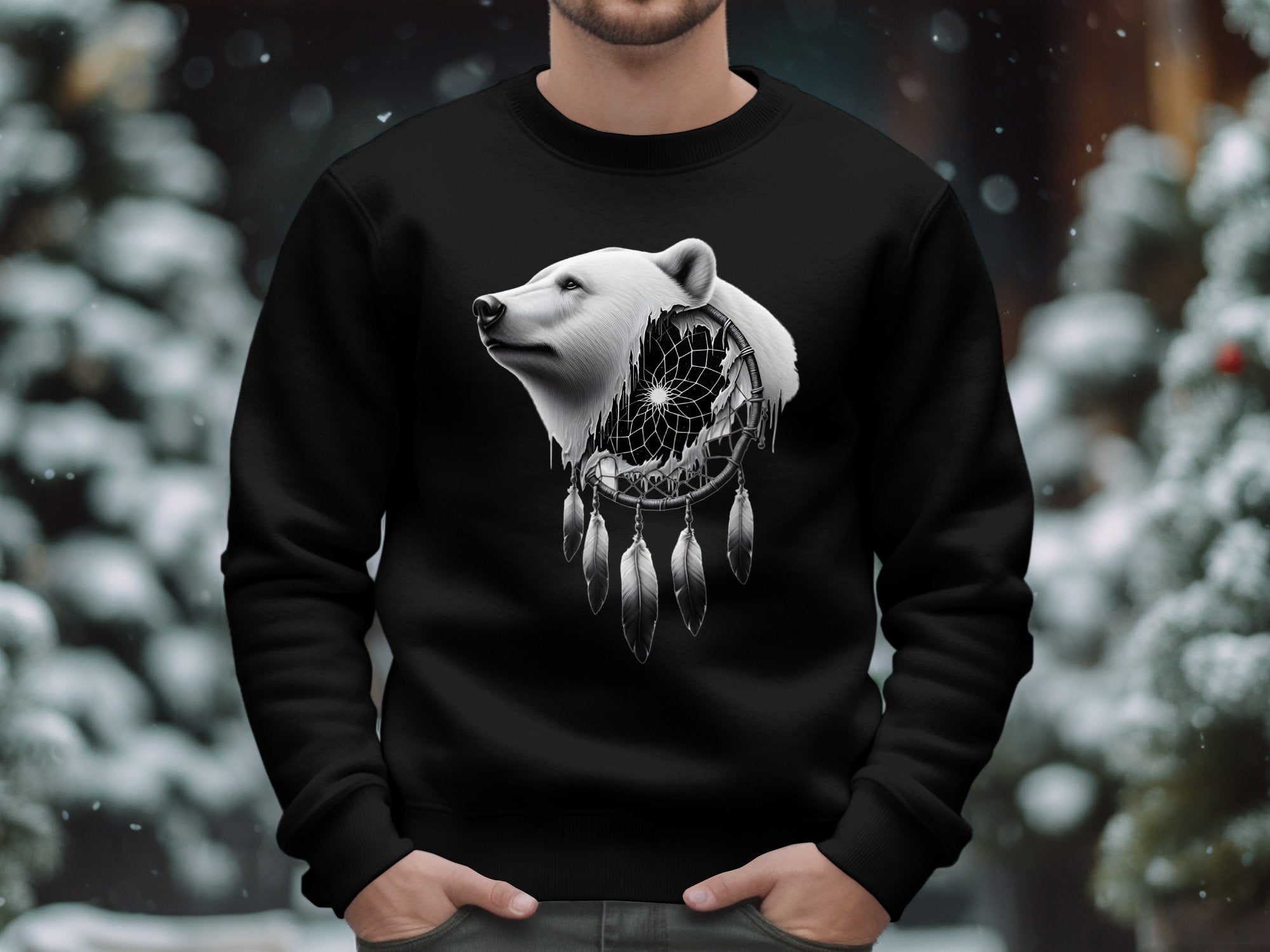 Dreamcatcher Bear - Coloured Gildan Sweatshirt Realistic Native American Talisman Unisex Mythology Tee Graphic Design