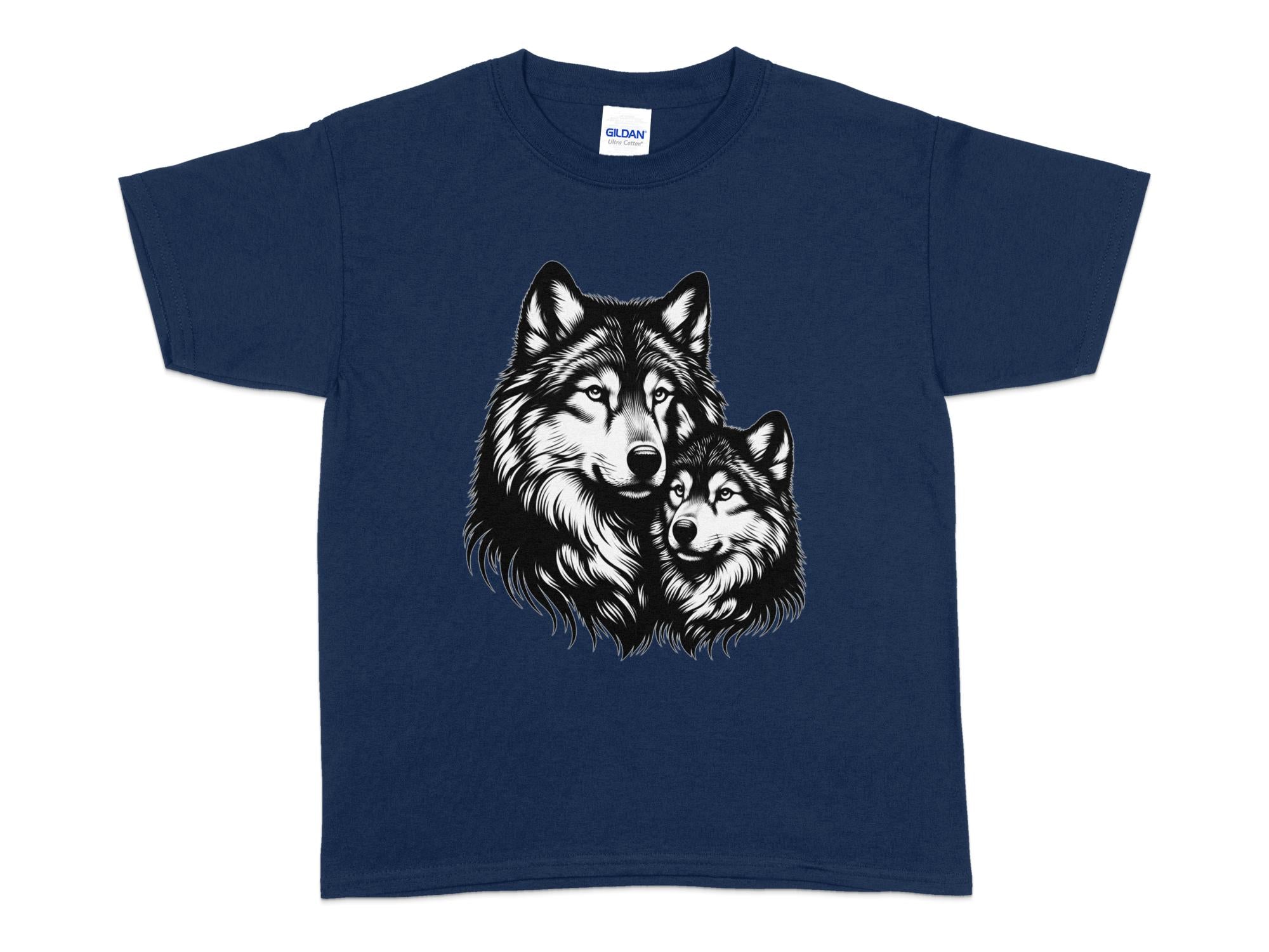 Wolf Mother and Cub - Coloured Gildan Kids T-Shirt Family Talisman Unisex Tee Graphic Design