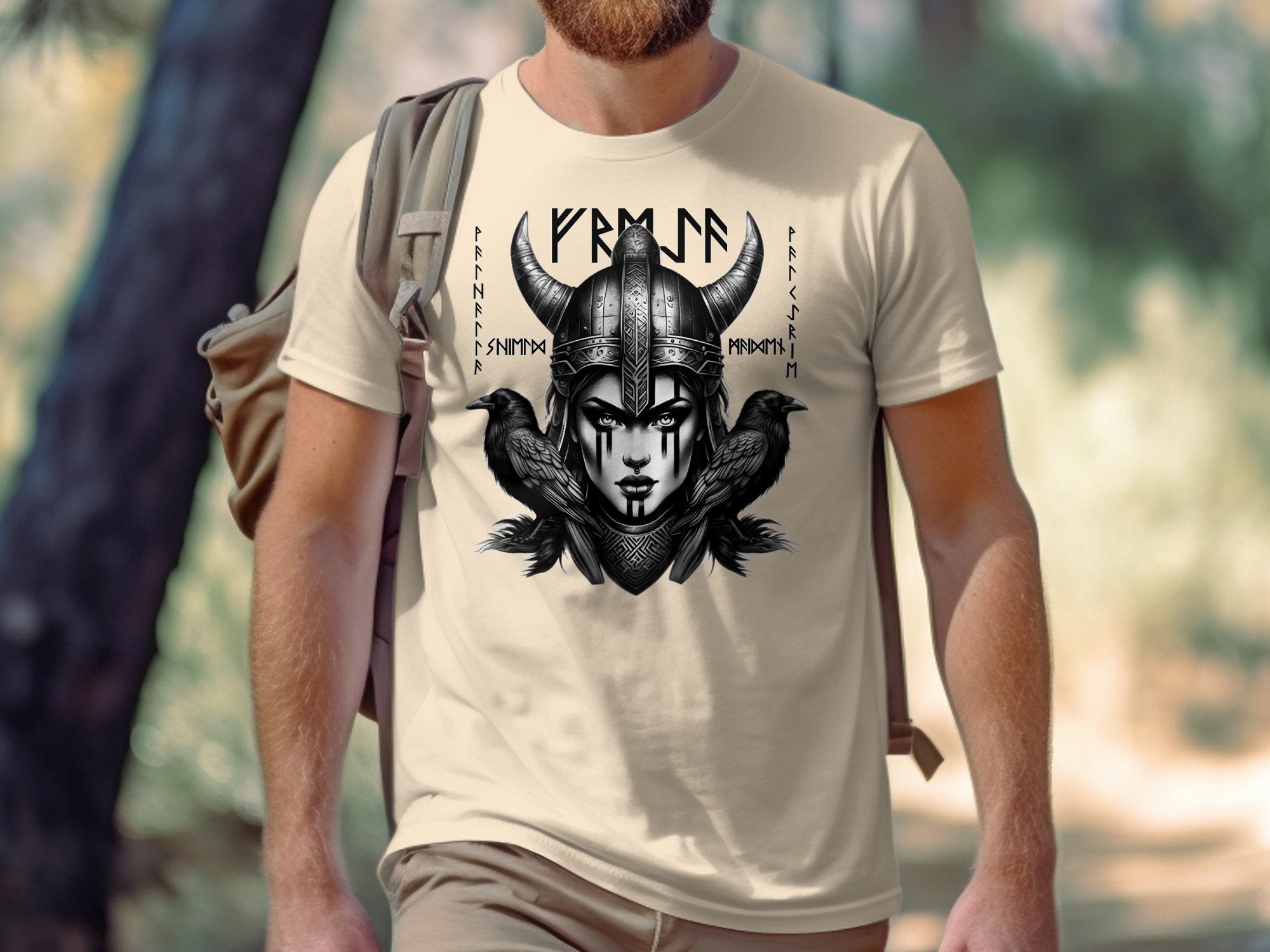 Viking Shield Maiden - Coloured Gildan T Shirt Realistic Norse Talisman Men Women Unisex Valhalla Tee Graphic Design